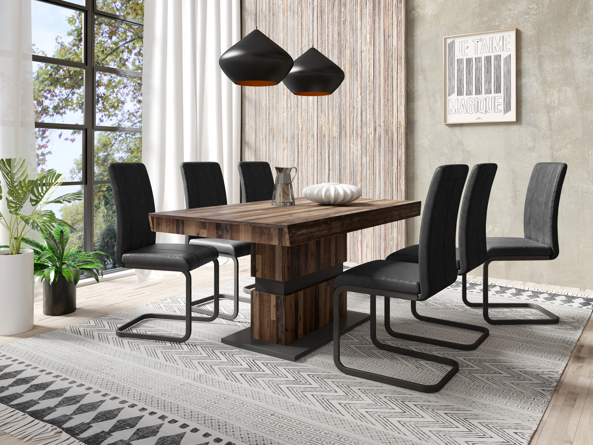 Tisch MATTHEW Eiche Old Wood Nachbildung anthrazit B/H/T: ca. 160x75x90 cm