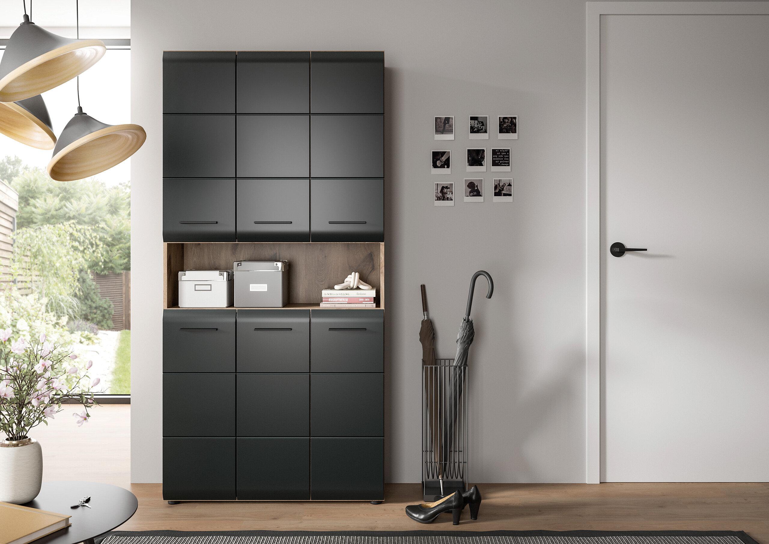 Mehrzweckschrank Ice Nox Oak Nachbildung schwarz matt B/H/T: ca. 90x185x30 cm