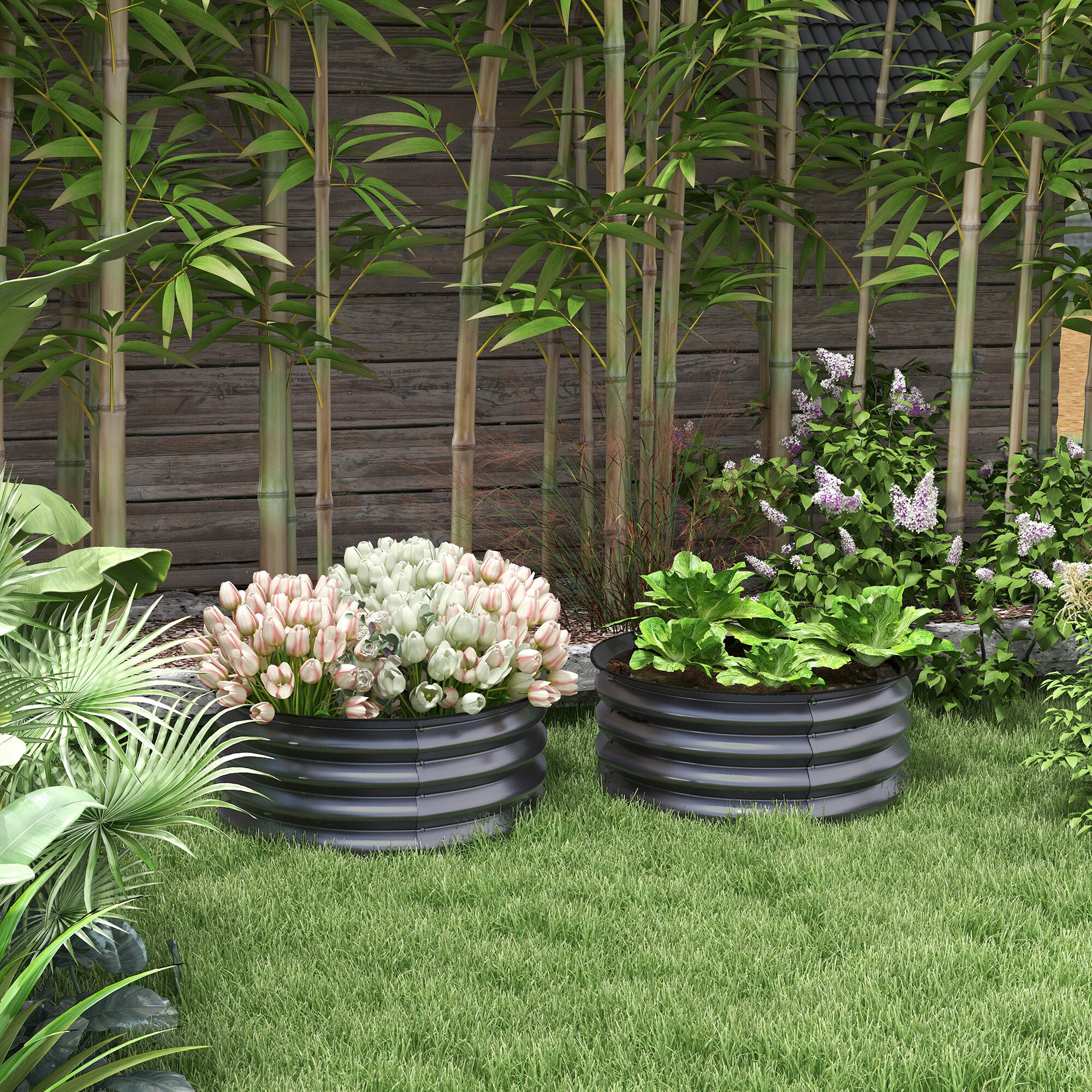 Outsunny Hochbeet 2er Set dunkelgrau Stahl B/H/L: ca. 60x30x60 cm