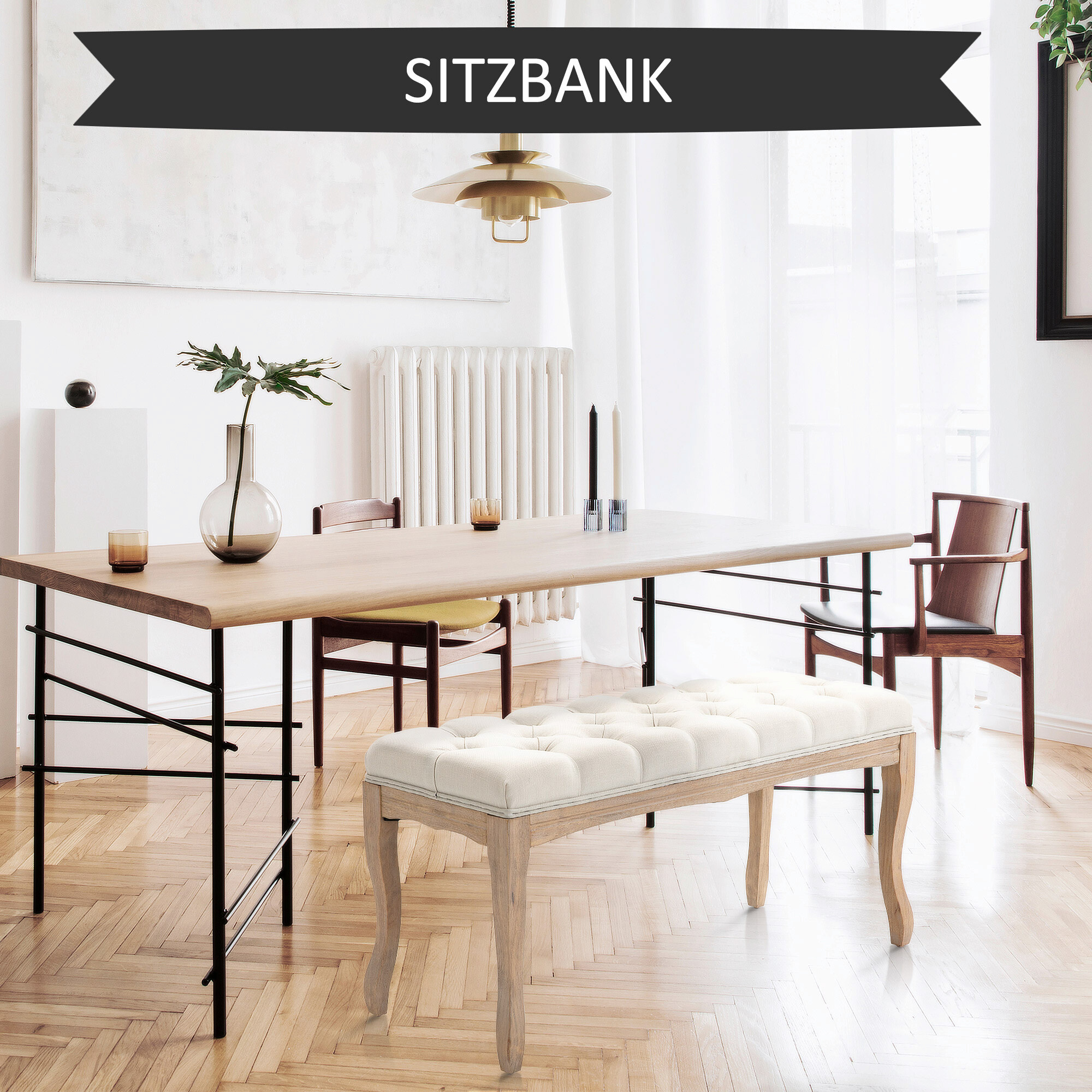 Polsterbank 837-178BG beige B/H/T: ca. 110x48x40 cm