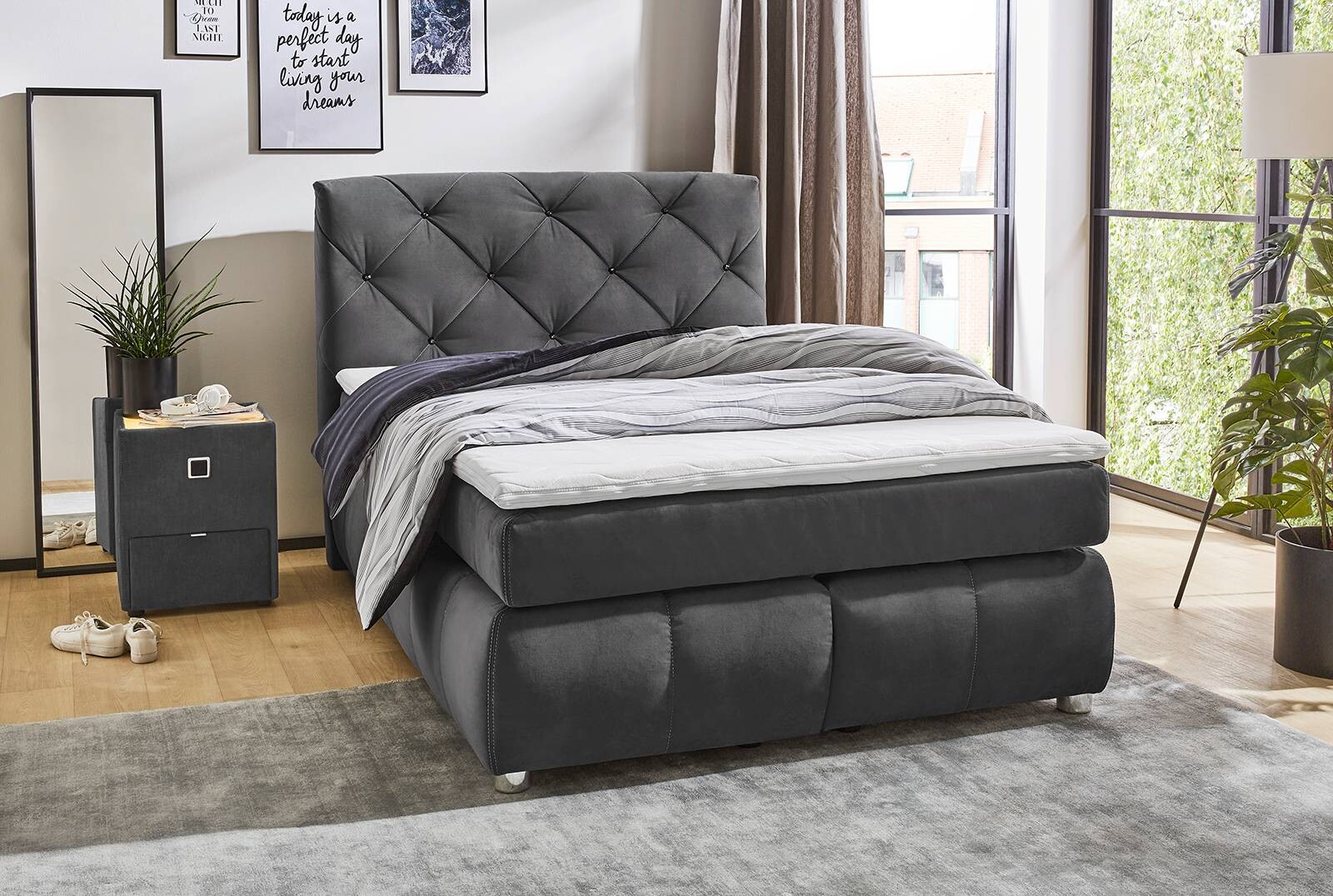 Boxspringbett  grau Liegefläche B/L: ca. 140x200 cm