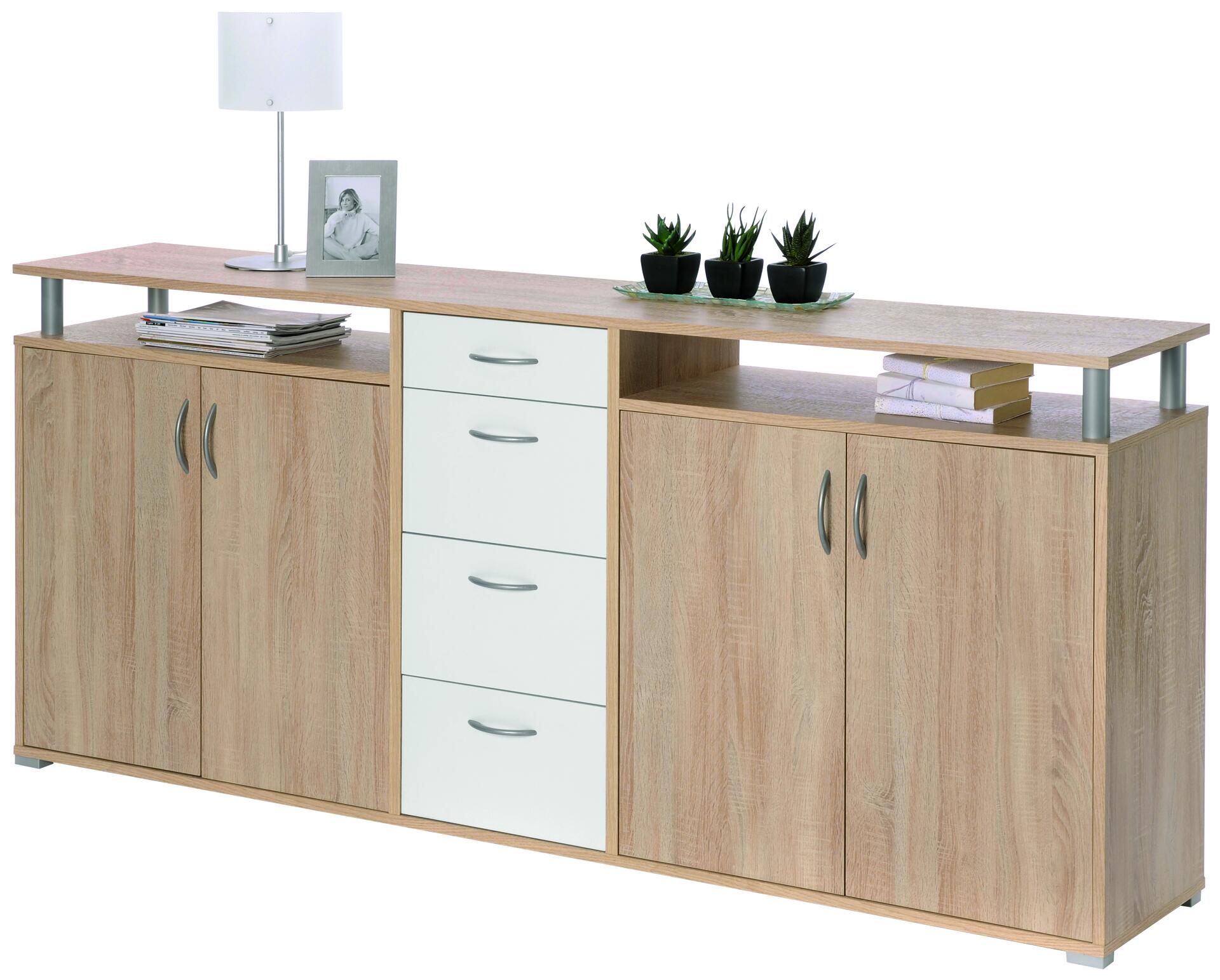 Sideboard Maximo Eiche Sonoma Nachbildung weiß B/H/T: ca. 208x94x38 cm