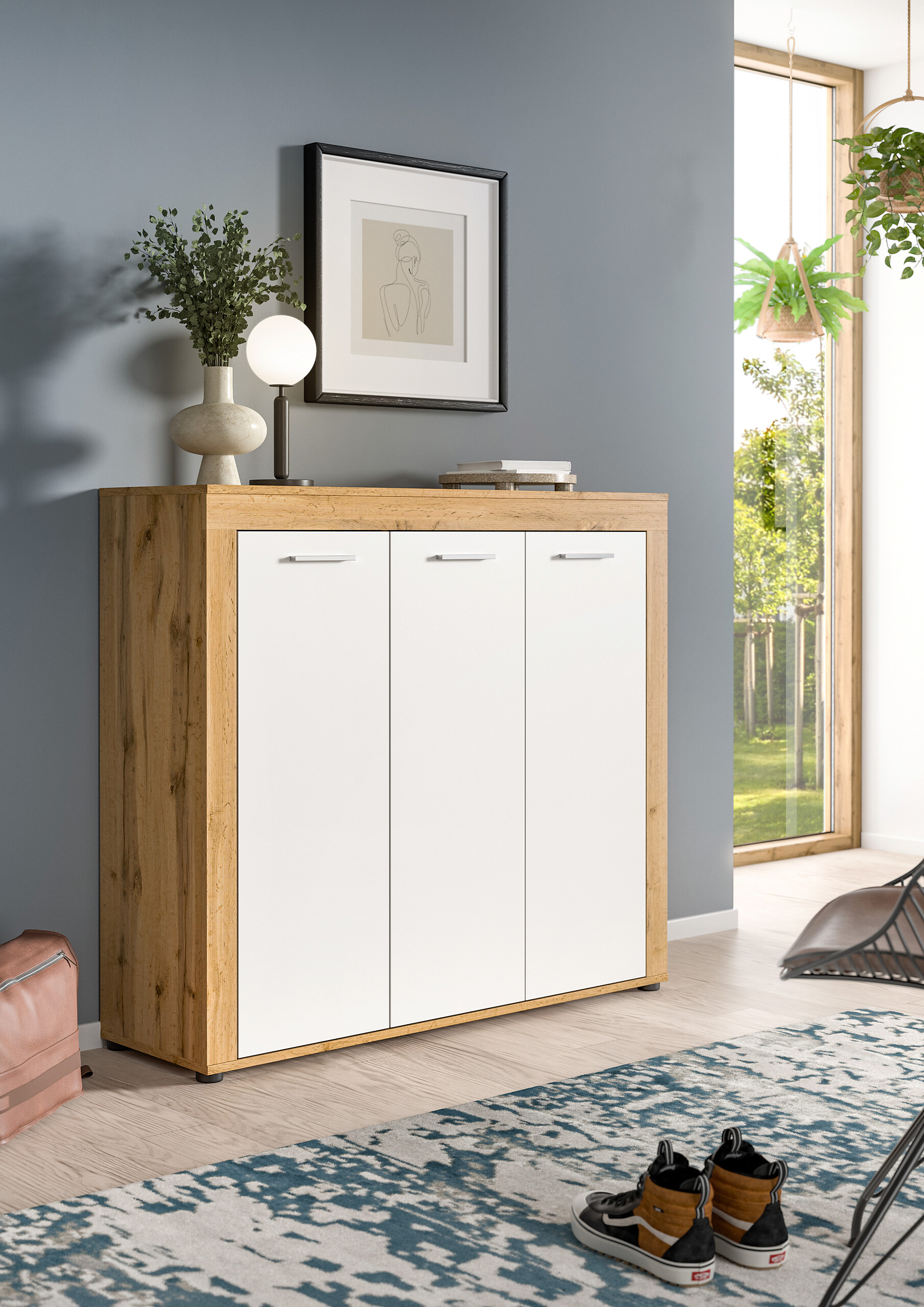 Schuhschrank JAM Eiche Wotan Nachbildung weiß B/H/T: ca. 120x108x37 cm Schuhschrank JAM Eiche Wotan Nachbildung weiß B/H/T: ca. 120x108x37 cm