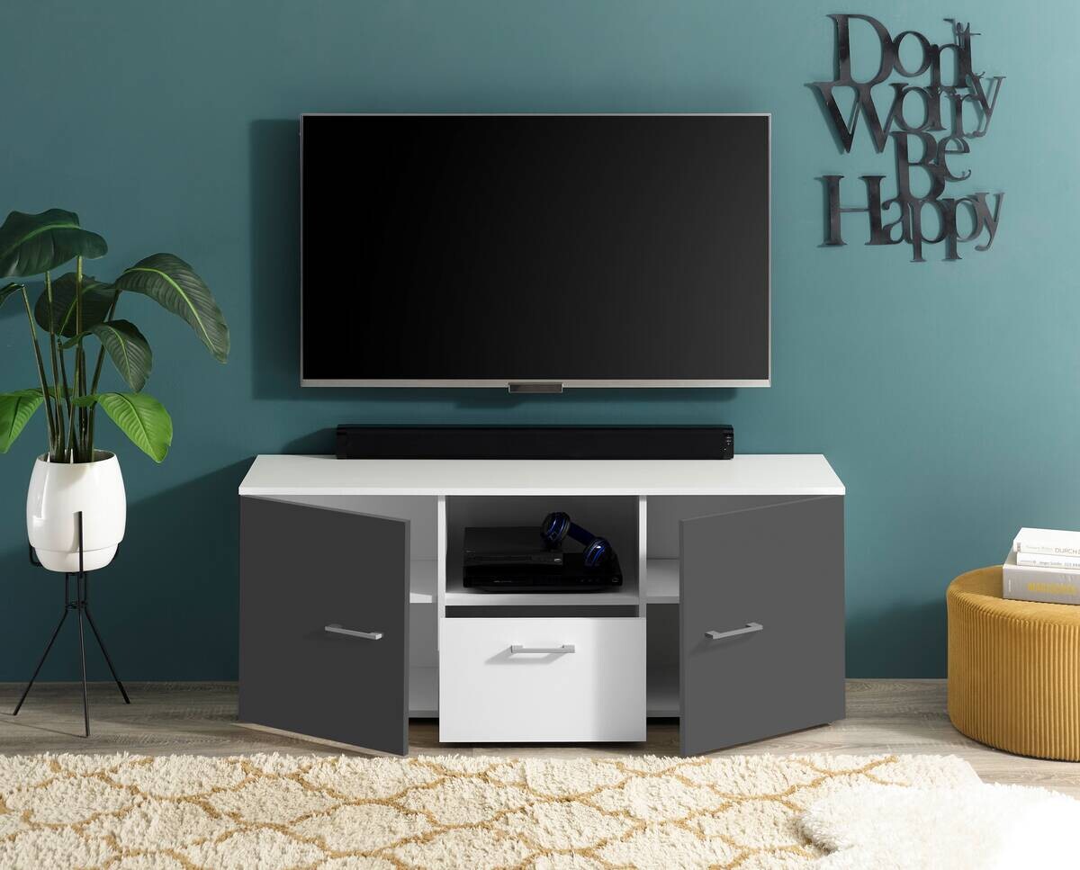 TV-Board Alex weiß Graphit B/H/T: ca. 135x54x37 cm