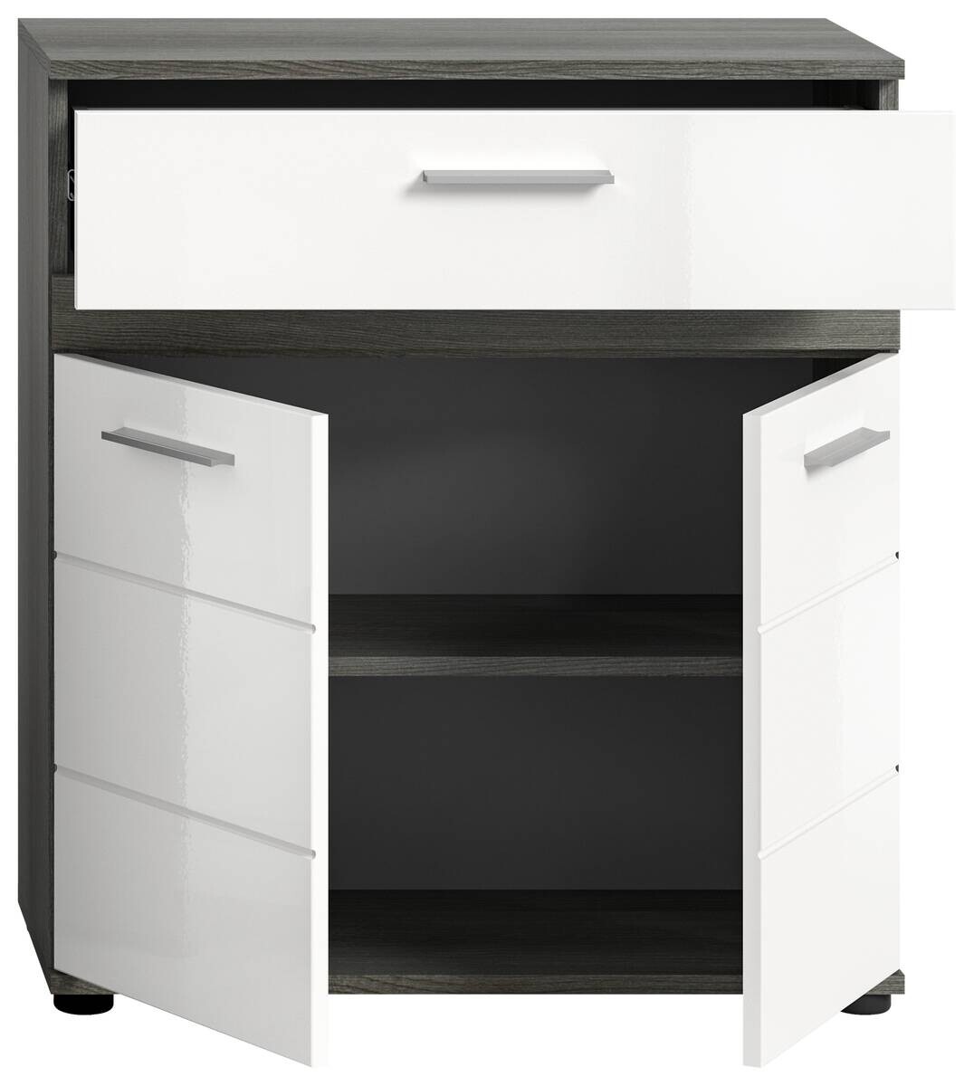 Midischrank BLAKE Rauchsilber Nachbildung weiß Hochglanz B/H/T: ca. 71x79x31 cm Midischrank BLAKE Rauchsilber Nachbildung weiß Hochglanz B/H/T: ca. 71x79x31 cm