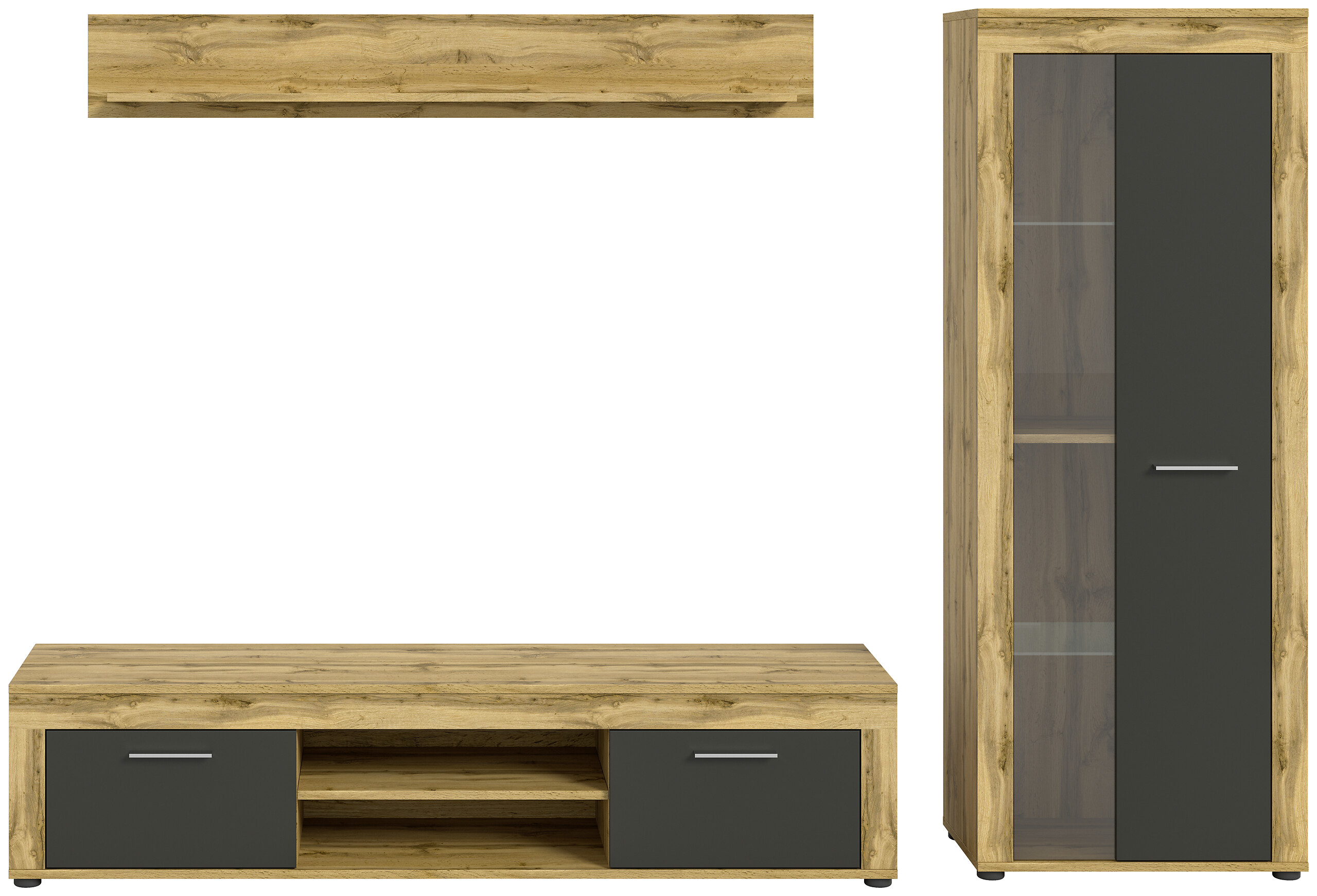 Wohnwand Jam Eiche Wotan Nachbildung grau B/H/T: ca. 235x159x35 cm