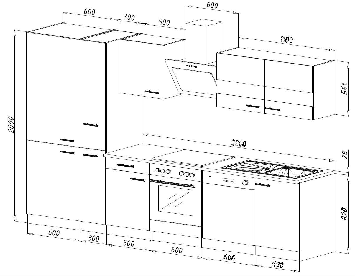 Respekta Küchenblock KB310WSCGKE178G schwarz B/H/T: ca. 310x200x60 cm