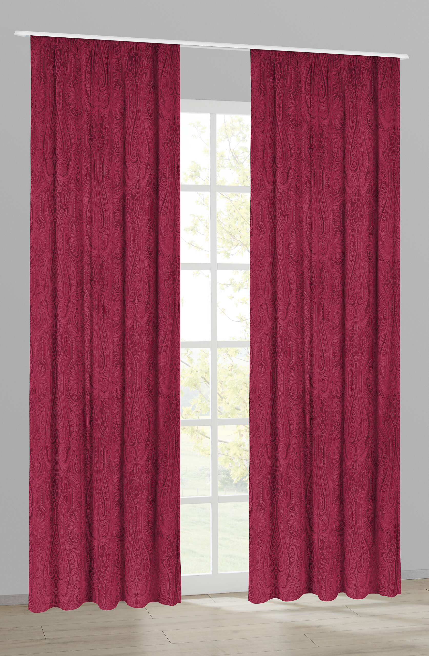 Dekovorhang Paisley weinrot B/L: ca. 140x245 cm