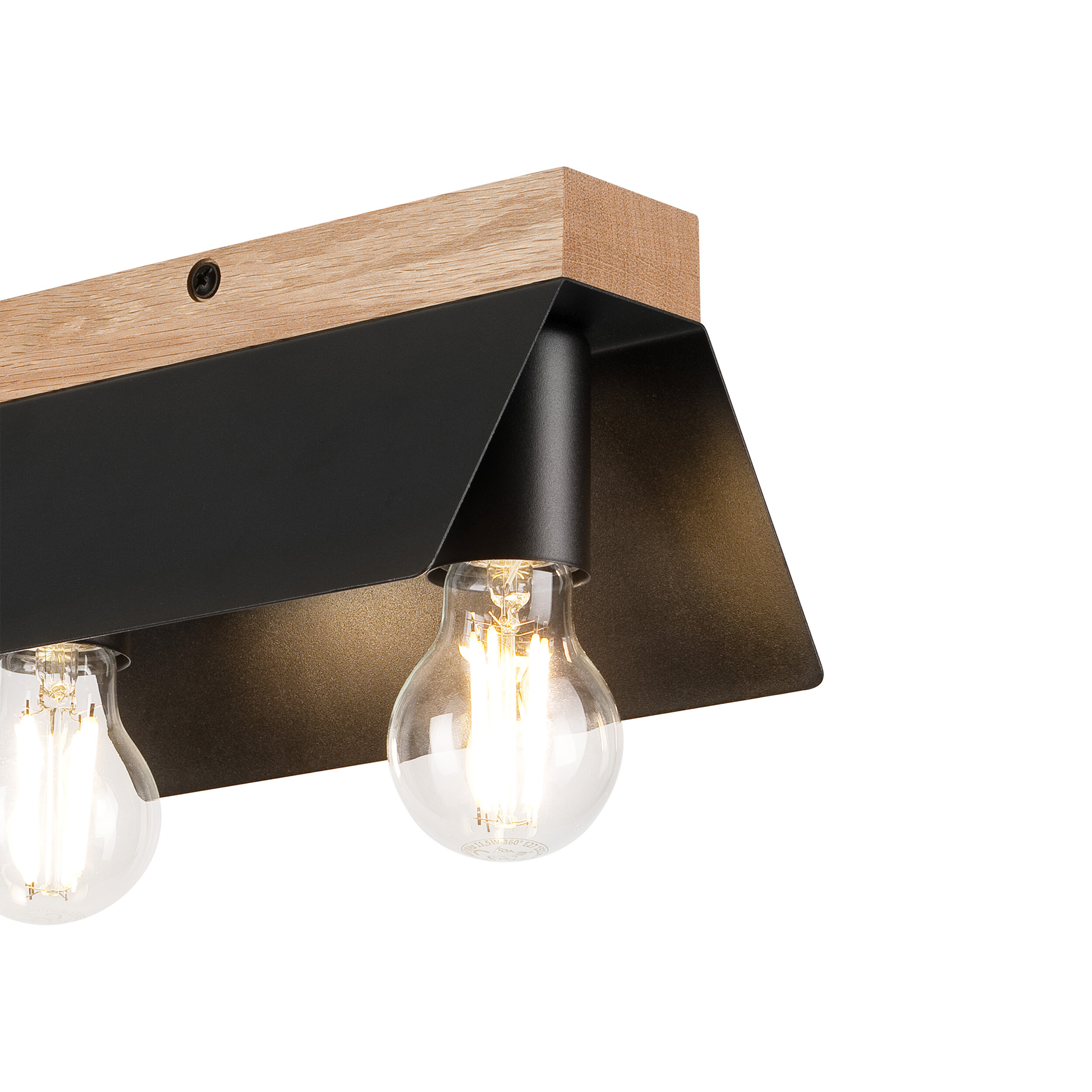 Lamkur Deckenleuchte schwarz Eiche Stahl Glas B/H/L: ca. 12x11,5x24 cm E27 2 Brennstellen