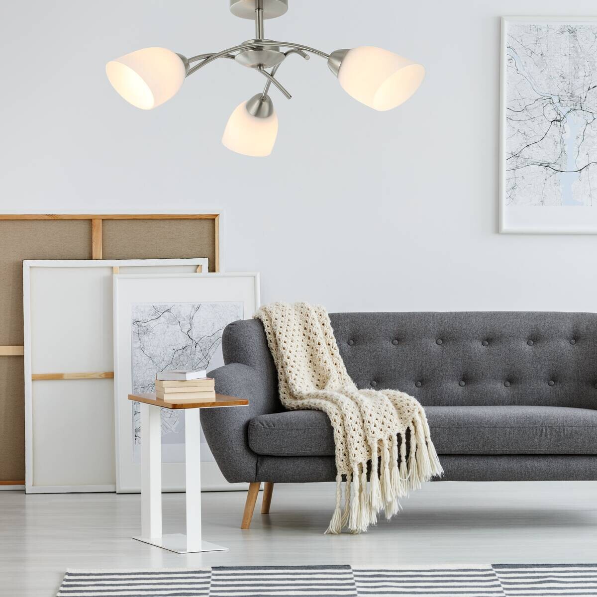 Lamkur Deckenleuchte Donna nickel Metall Glas H/L: ca. 25x51 cm E27 3 Brennstellen