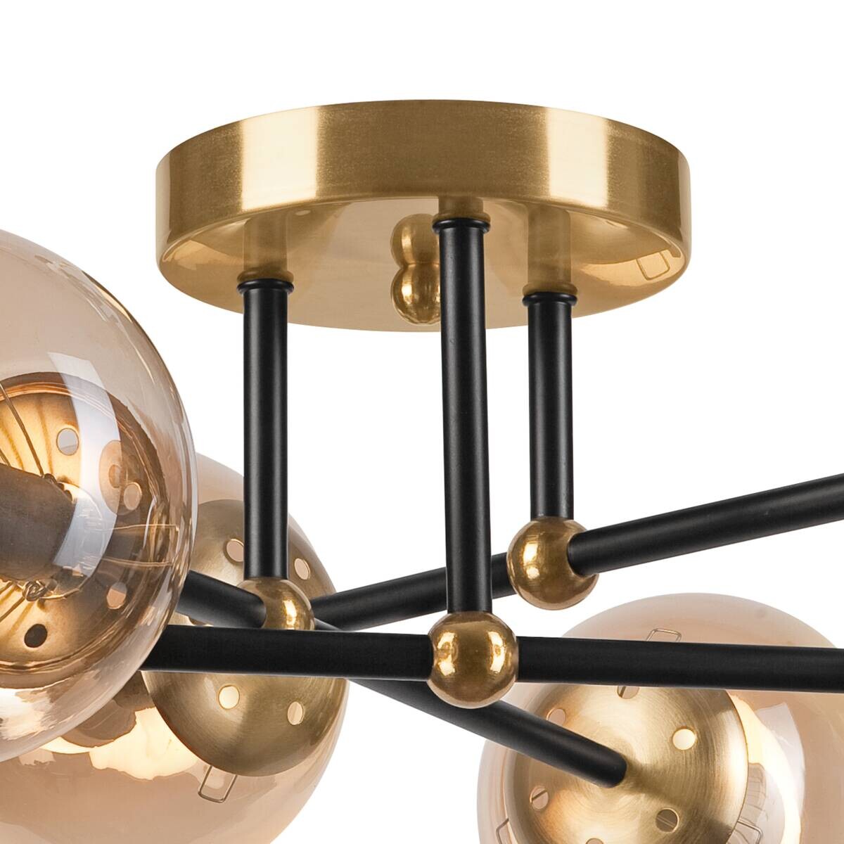 Lamkur Aufbauleuchte Malena gold schwarz Stahl Glas B/H/L: ca. 64x20x64 cm E14 6 Brennstellen