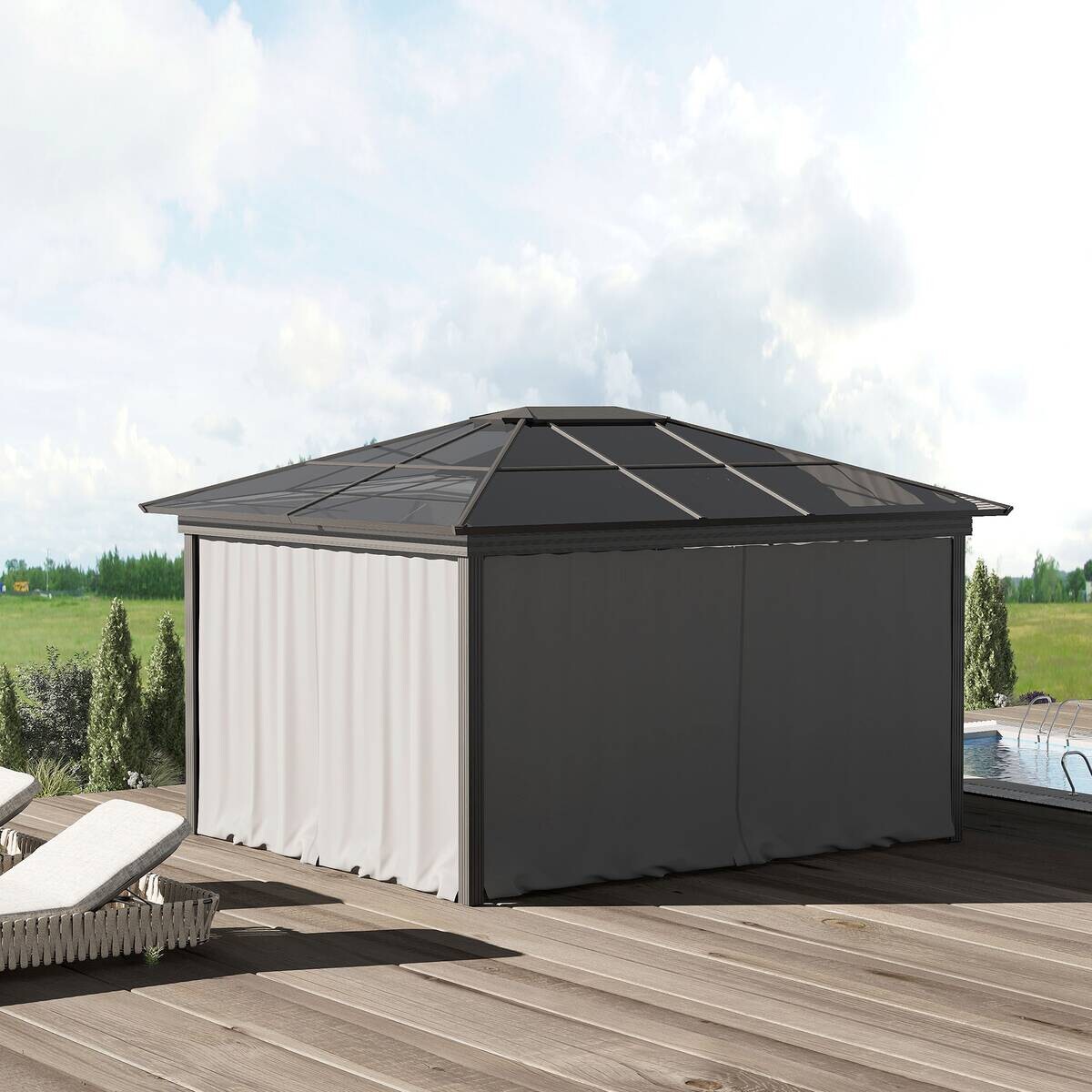 Outsunny Pavillon-Zubehör hellgrau Edelstahl H/L: ca. 302x205 cm