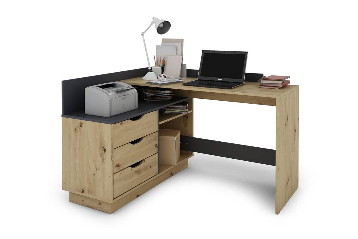 Winkelschreibtisch BELFAST anthrazit Eiche Nachbildung B/H/T: ca. 129x83,5x105 cm