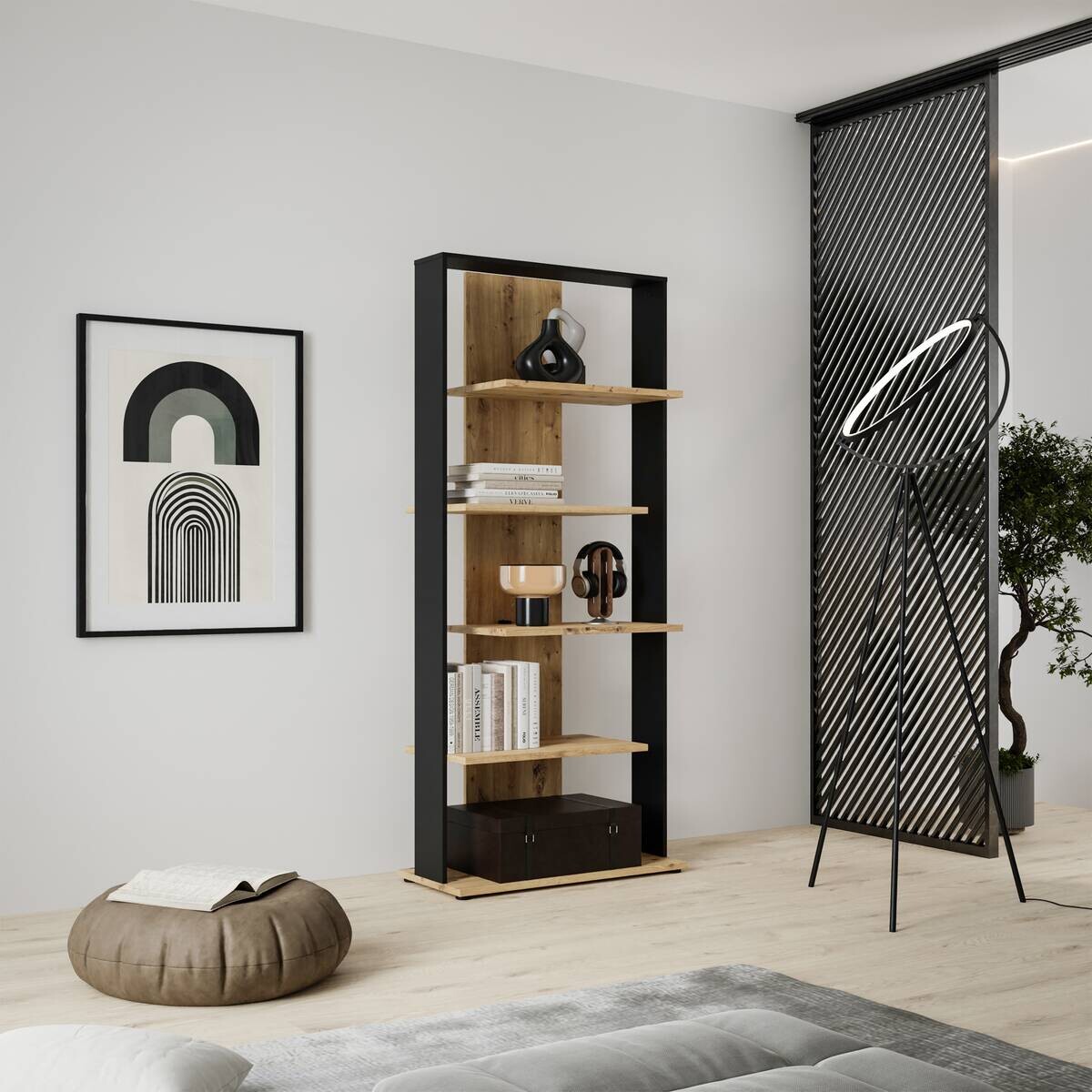 Regal  Eiche Artisan Nachbildung schwarz B/H/T: ca. 80x198x35 cm