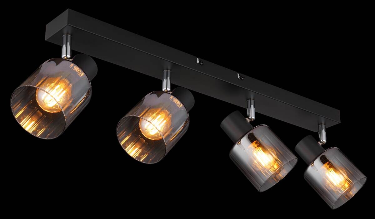 GLOBO Spot Jack Rauch schwarz klar Metall Glas B/H/L: ca. 56x13,5x8 cm E14 4 Brennstellen