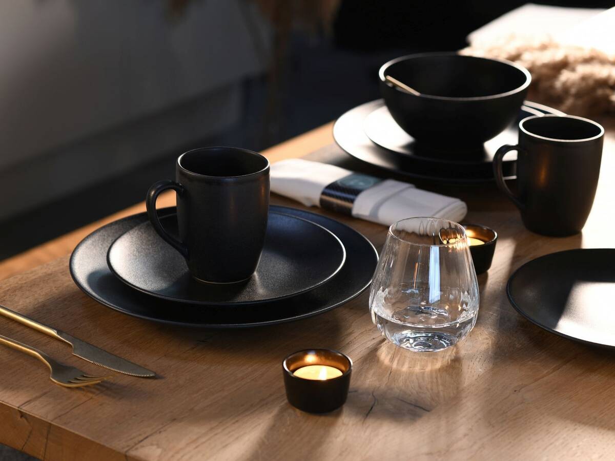 CreaTable Kombiservice Soft Touch mattschwarz Steinzeug 16 tlg.