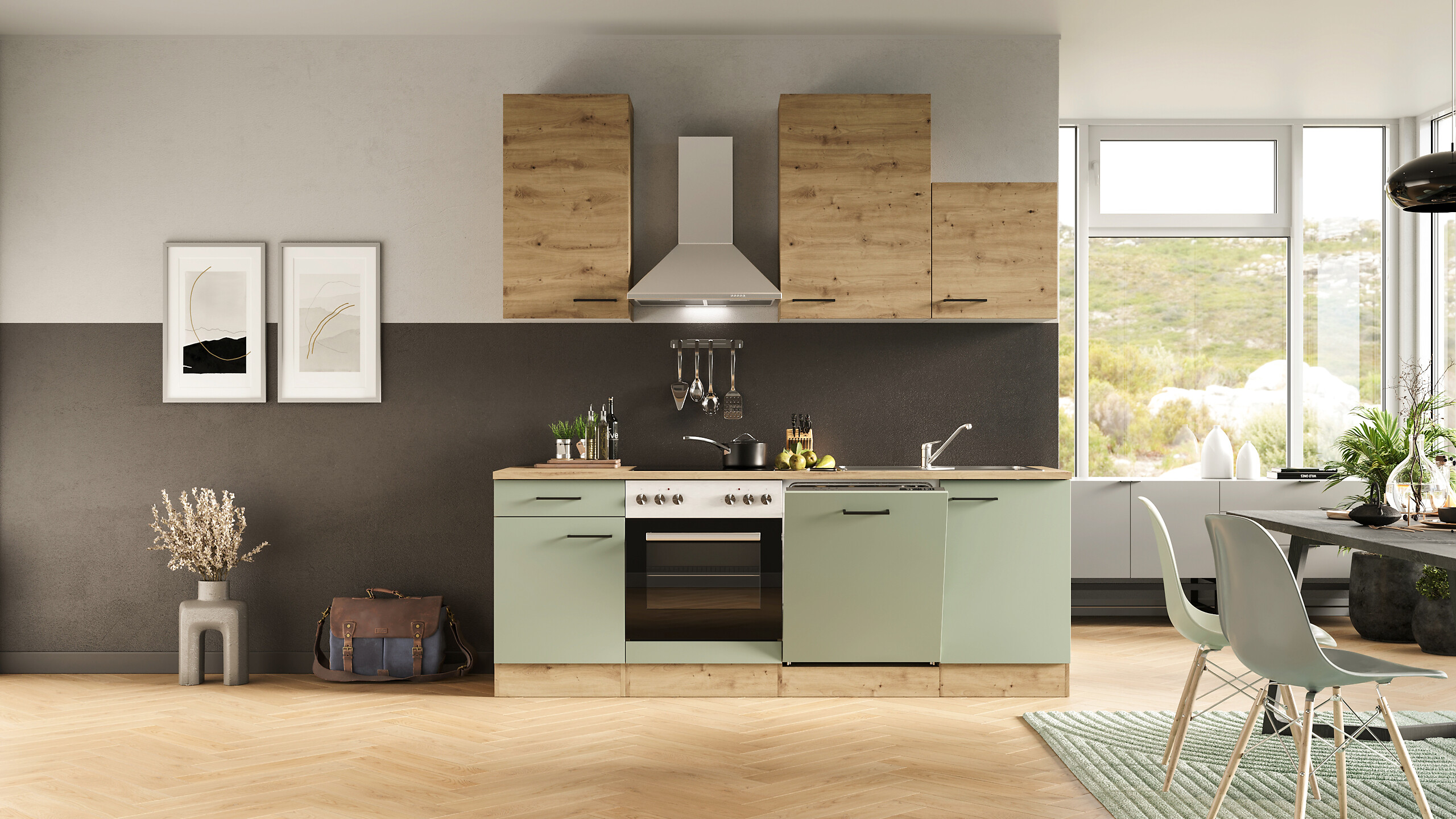 Küchenblock Cara grün matt B/H/T: ca. 220x234x60 cm