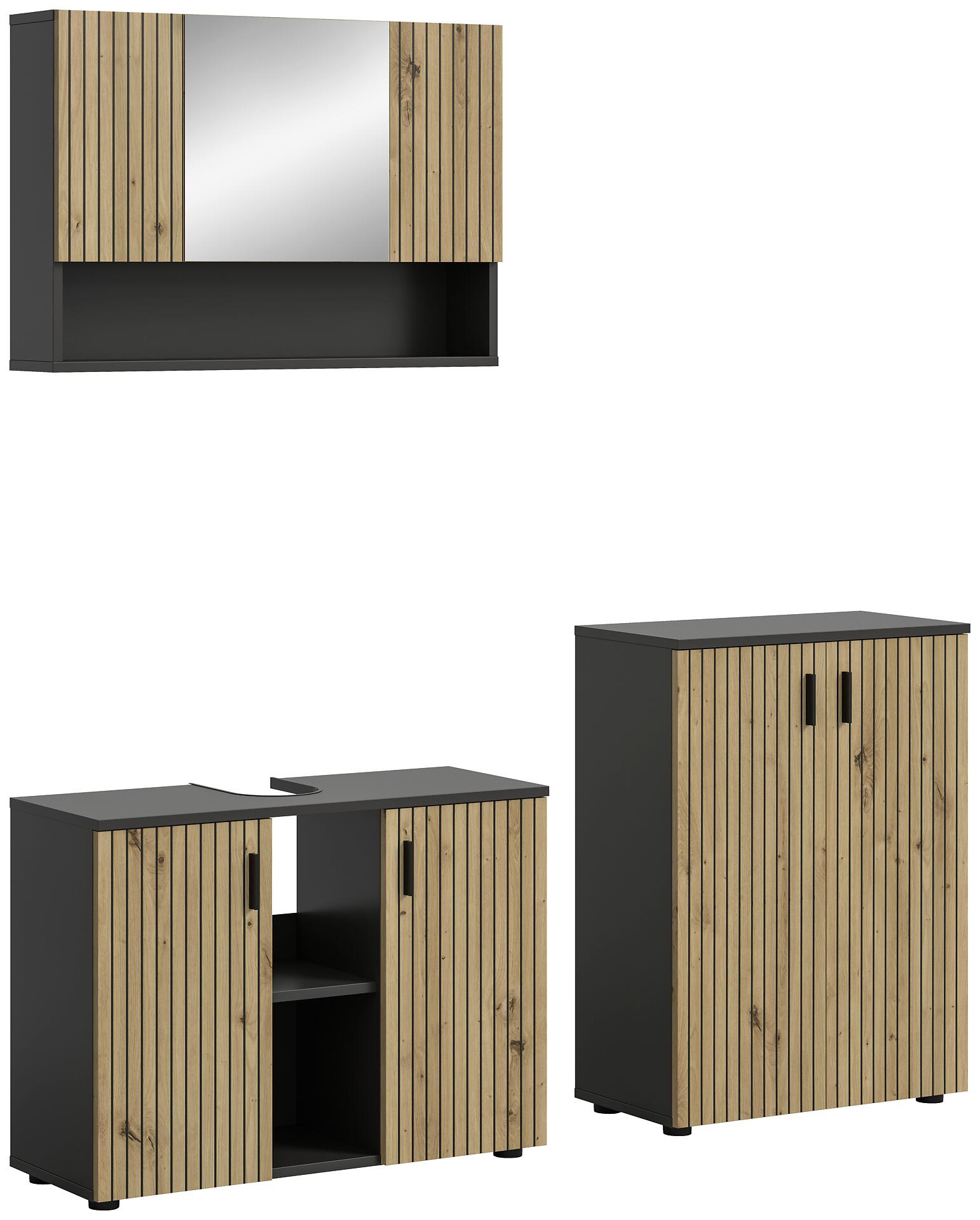 Badezimmer-Set Mone Basalt Nachbildung Artisan Oak Nachbildung B/H/T: ca. 155x180x30 cm