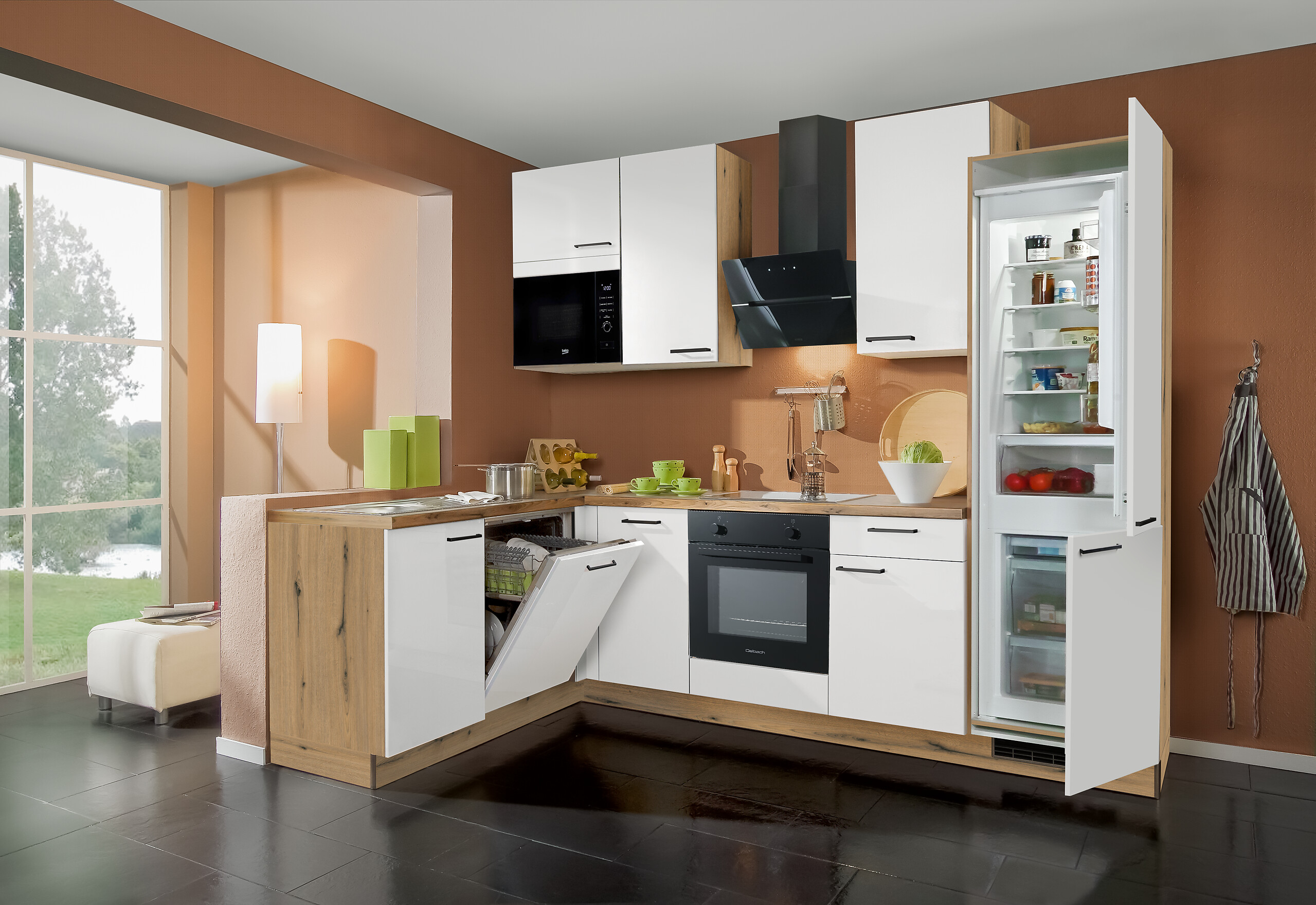 Express Winkelküche Star weiß Hochglanz B/L: ca. 285x175 cm