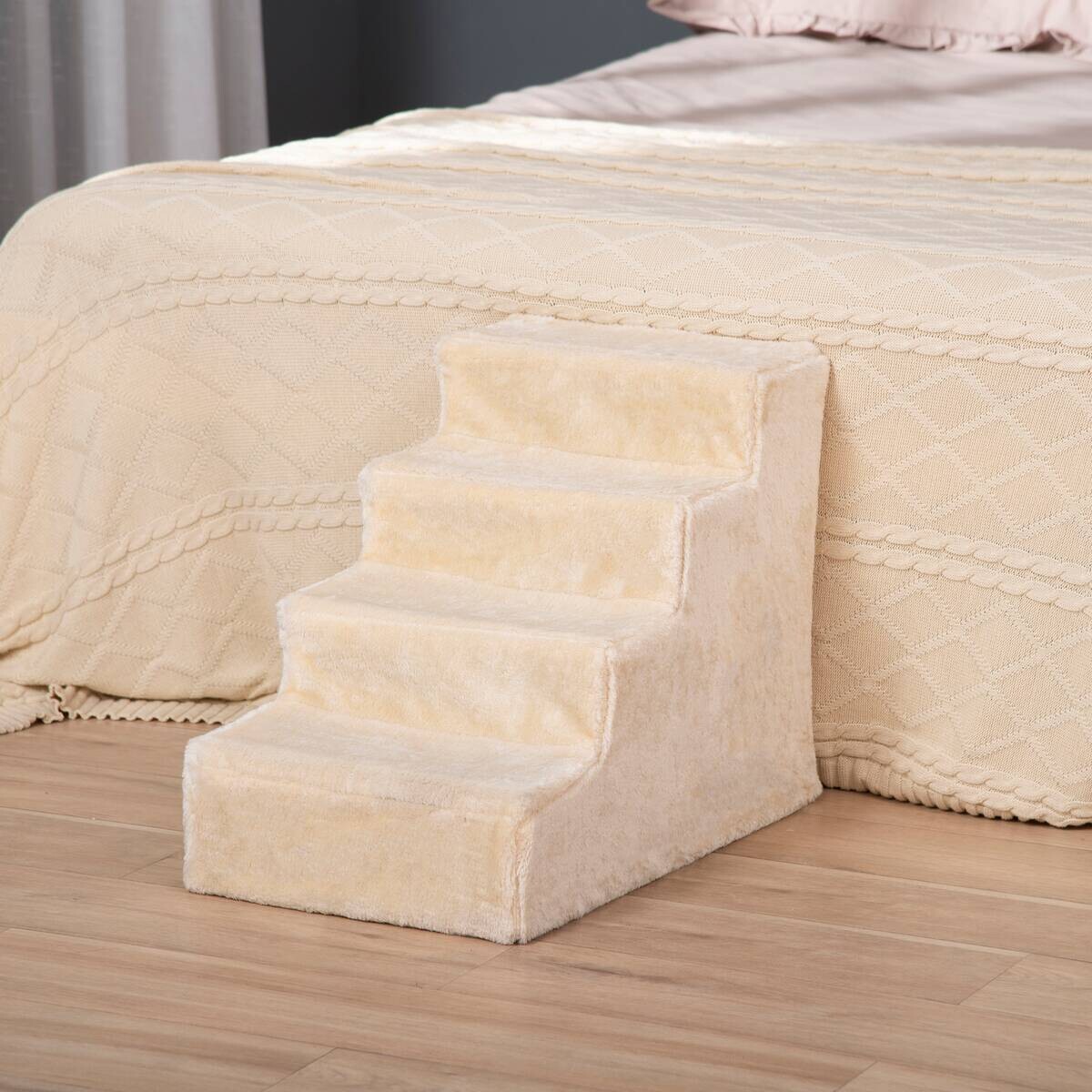PawHut Haustiertreppe beige Edelstahl B/H/L: ca. 35x44x60 cm