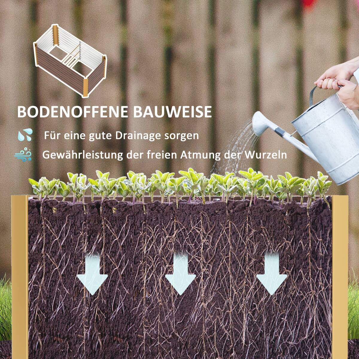 Outsunny Hochbeet 2er Set braun Stahl B/H/L: ca. 60x60x120 cm