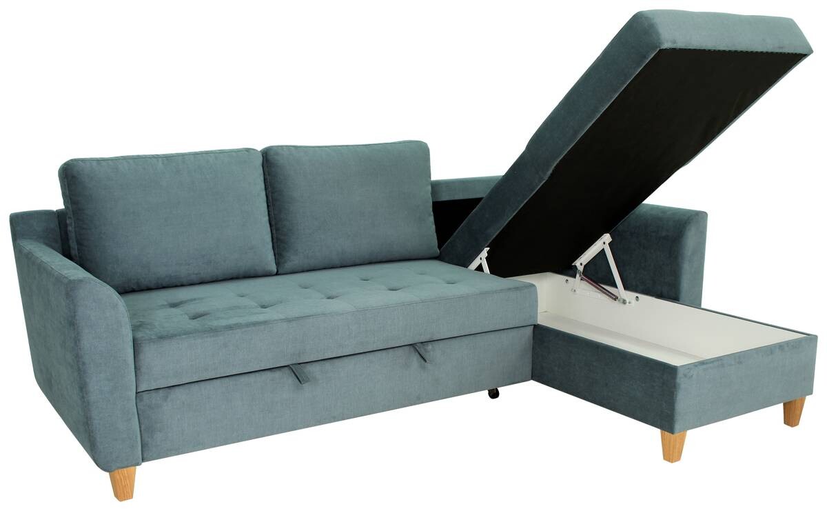 Ecksofa mit Bettfunktion und Bettkasten azur Microfaser B/H/T: ca. 231x86x150 cm