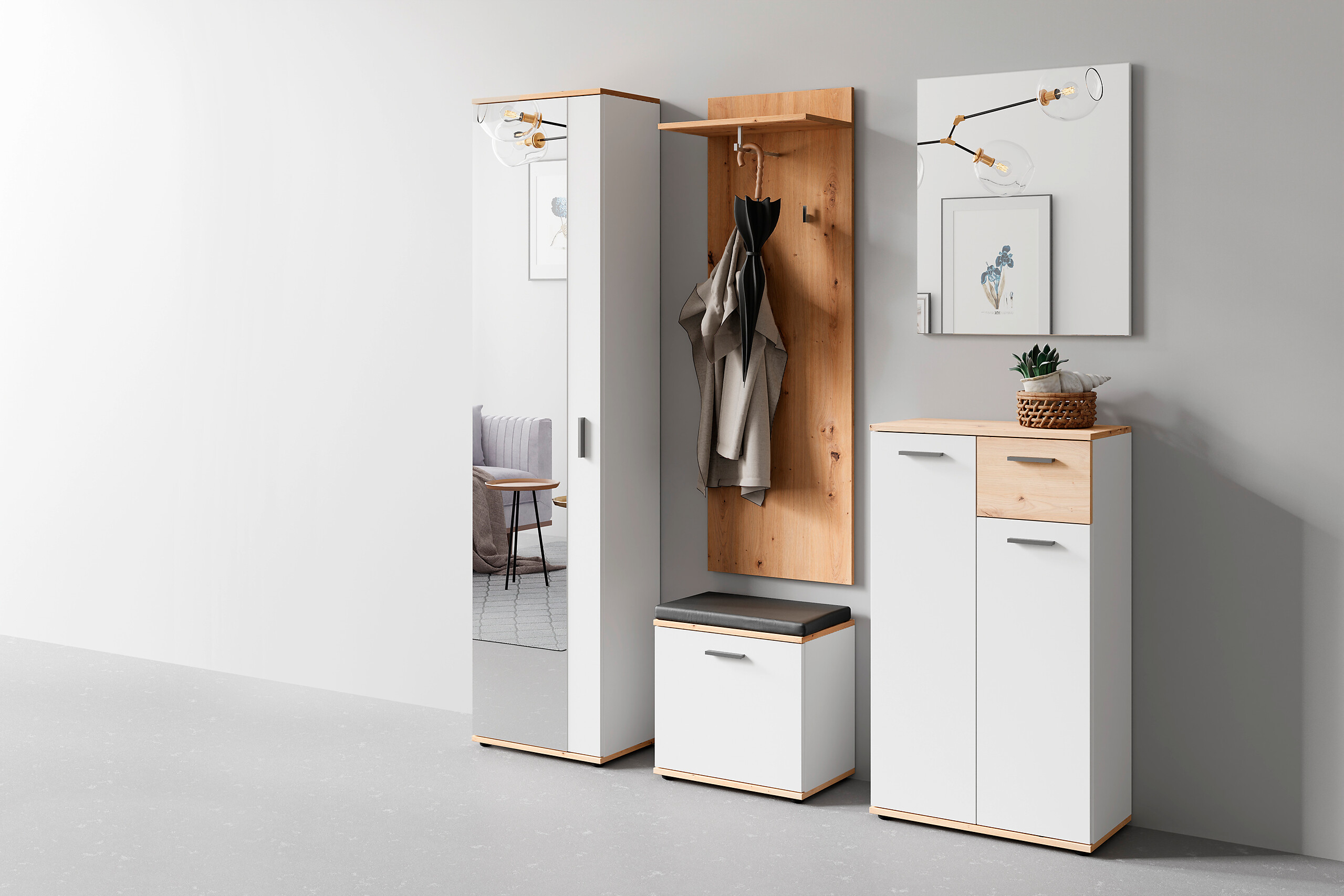 Garderobenset JAKOB Set 5-tlg. weiß Eiche