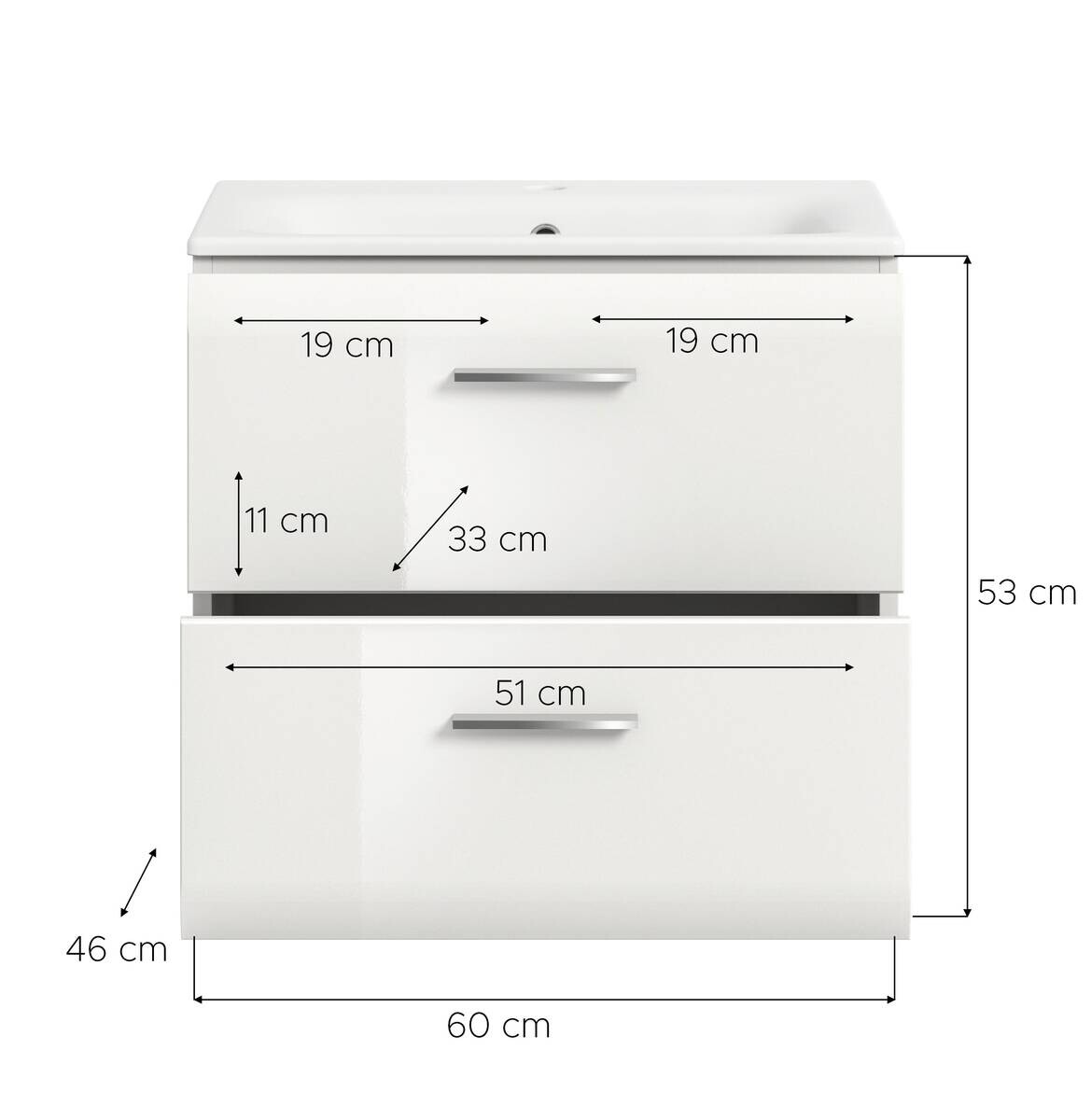 Waschplatz Ice weiß weiß Hochglanz B/H/T: ca. 60x55x46 cm