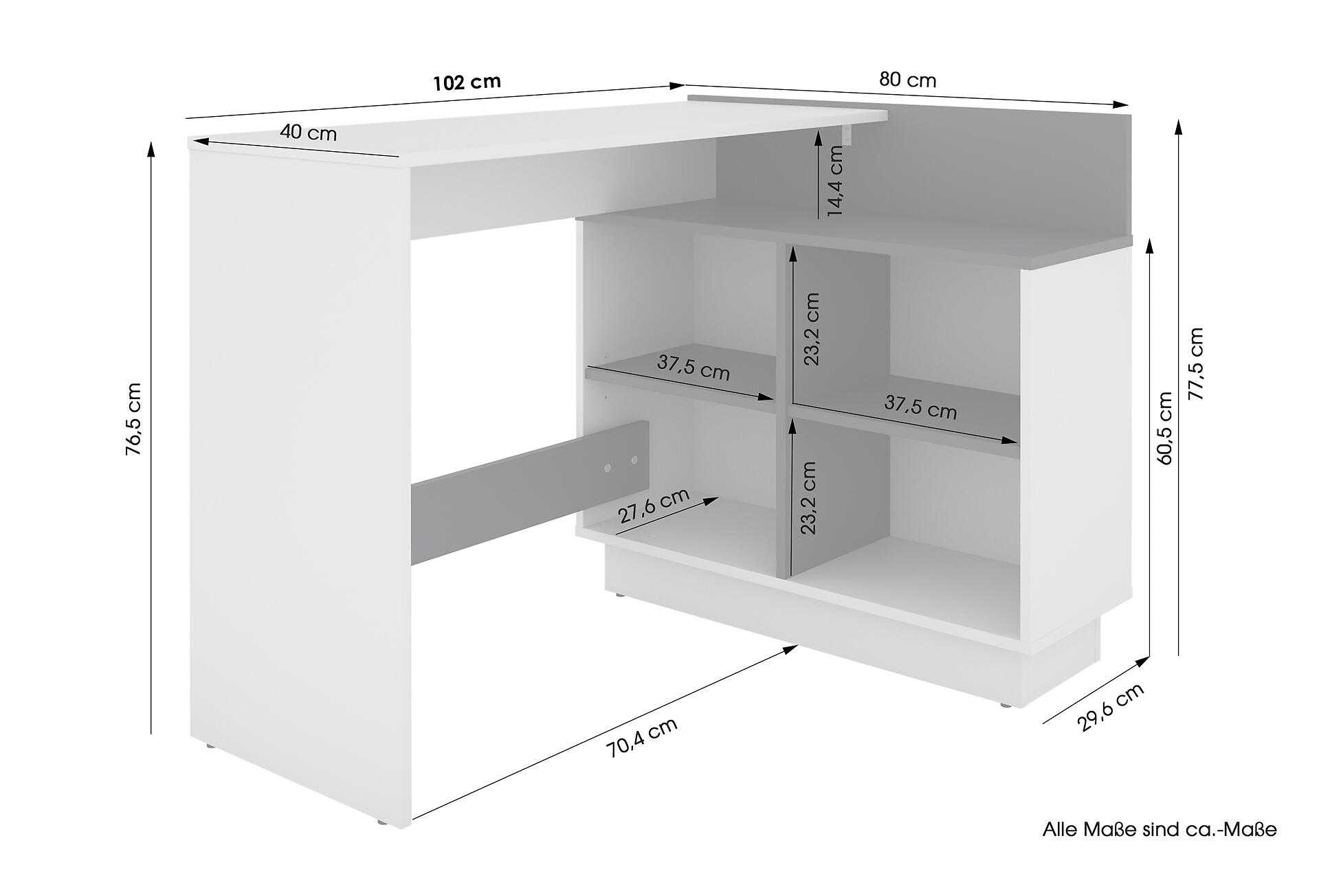 Eckschreibtisch BERNI weiß Graphit B/H/T: ca. 102x77,5x80 cm