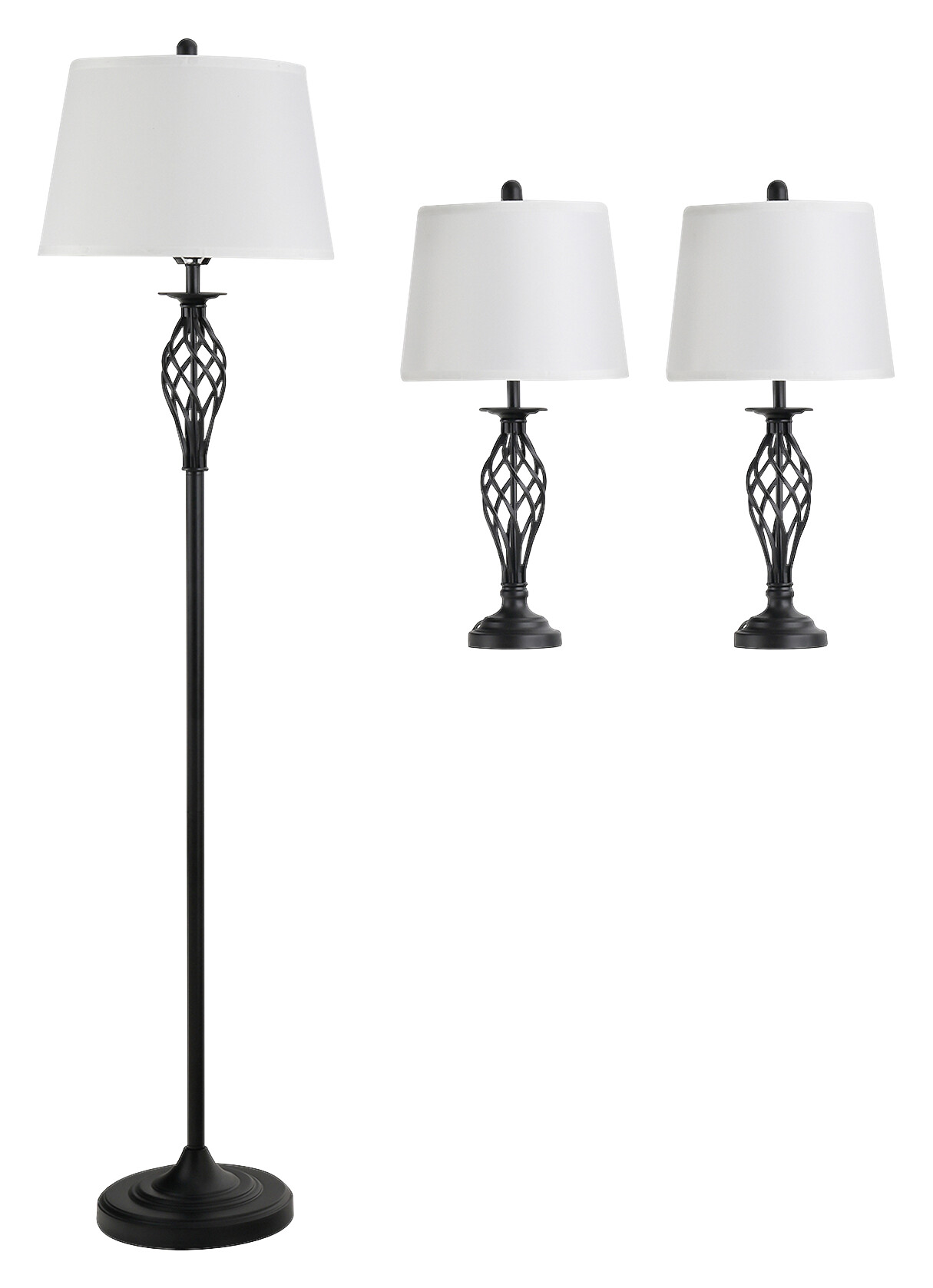 HOMCOM Stehleuchte inkl. 2 Tischleuchten B31-179 schwarz weiß Metall Polyester-Mischgewebe Stoff B/H/L: ca. 38x158x38 cm E27 3 Brennstellen