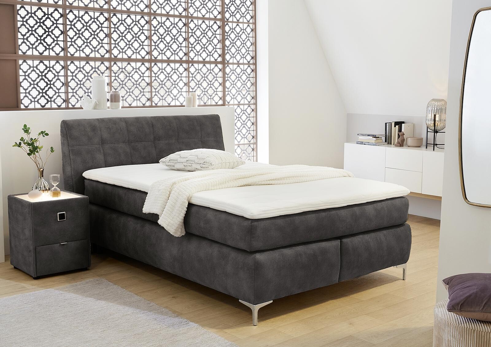 Boxspringbett hellgrau Liegefläche B/L: ca. 140x200 cm