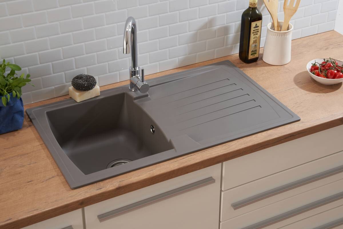 Respekta Einbauspüle Boston 86 x 50 G Beton grau Mineralite B/H/T: ca. 86x20x50 cm