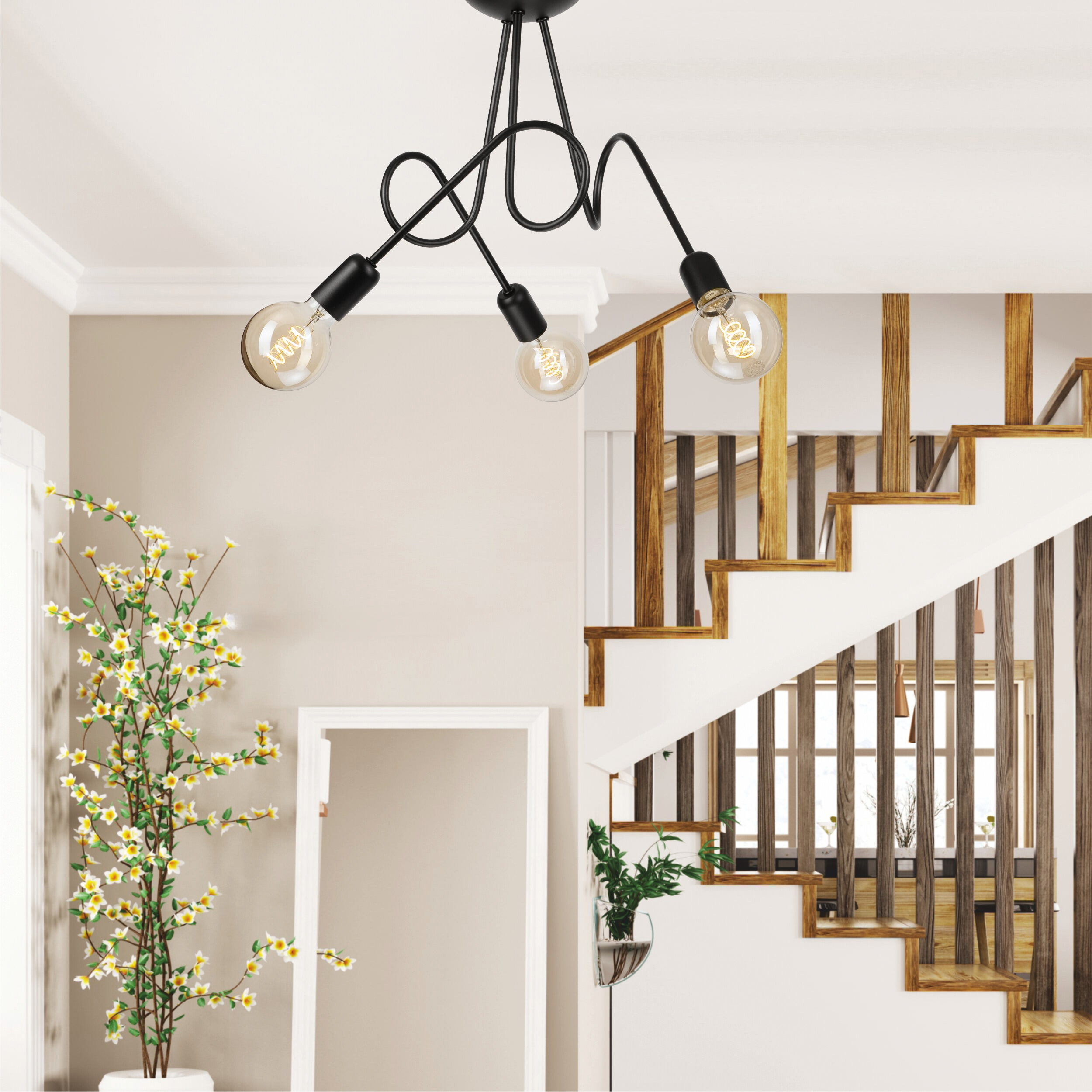 Lamkur Kronleuchter schwarz Stahl B/H/L: ca. 39x54x54 cm E27 3 Brennstellen