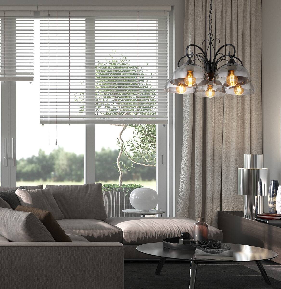 GLOBO Pendelleuchte schwarz Metall H/D: ca. 120x56 cm E27 5 Brennstellen