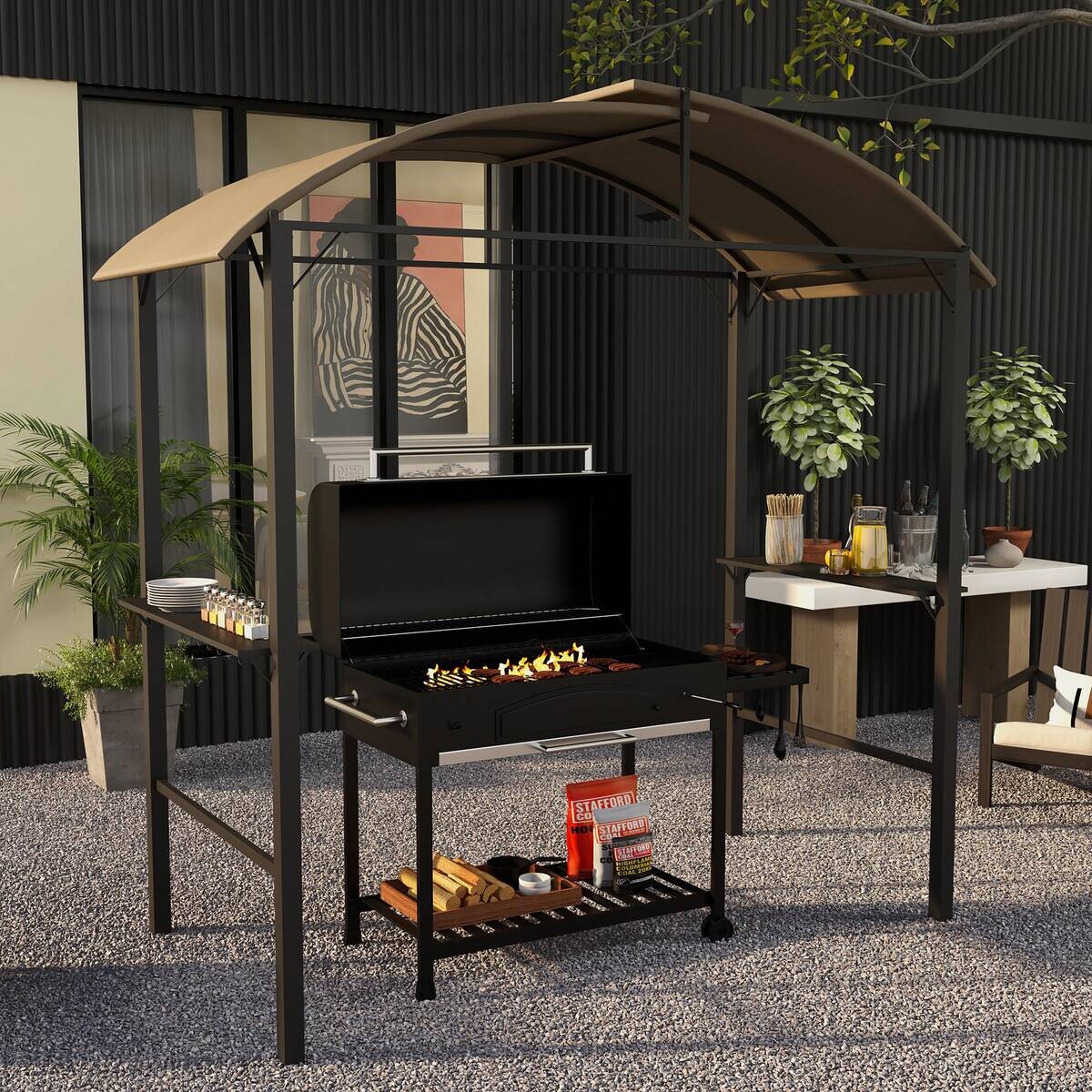 Outsunny Grillpavillon khaki Stahl B/H/L: ca. 110x235x233 cm