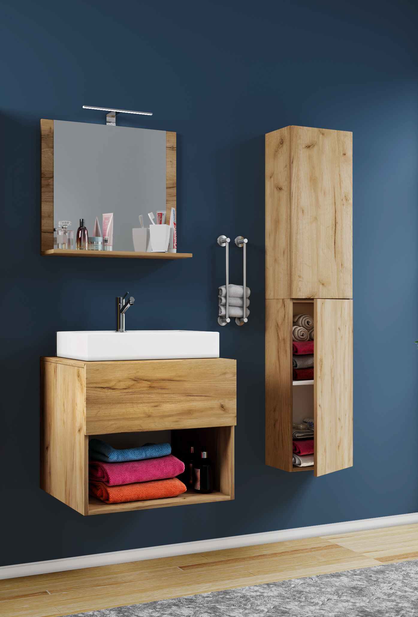 Waschplatz 4tlg-Lendas Eiche Honig Nachbildung weiß B/H/T: ca. 60x52x52 cm