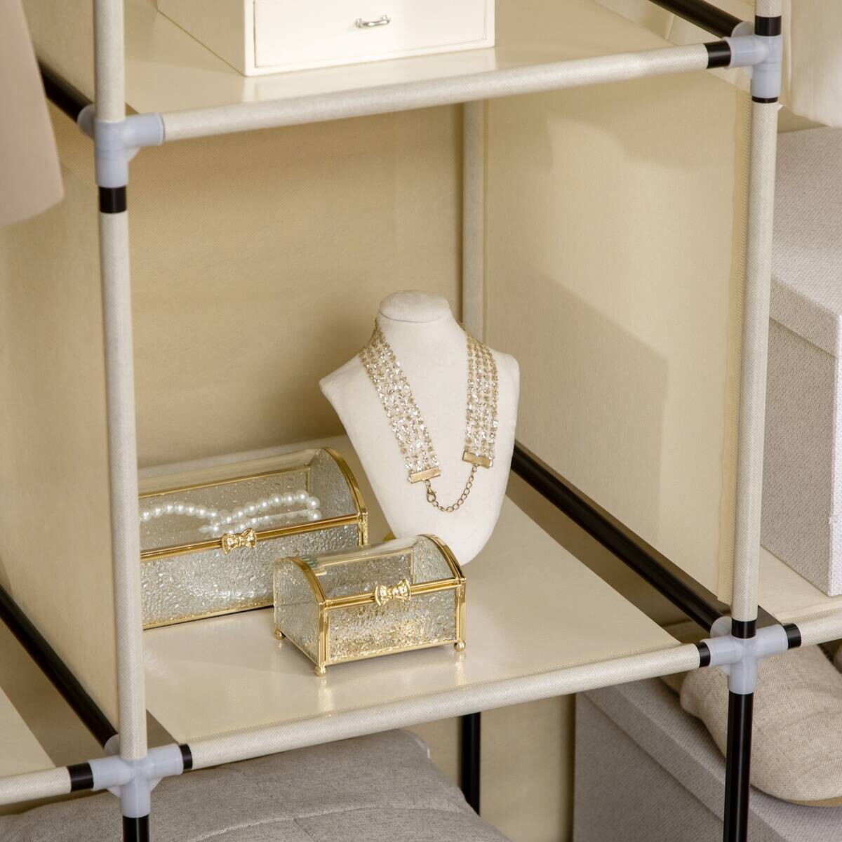 HOMCOM Kleiderschrank beige Edelstahl B/H/L: ca. 43x125x162,5 cm