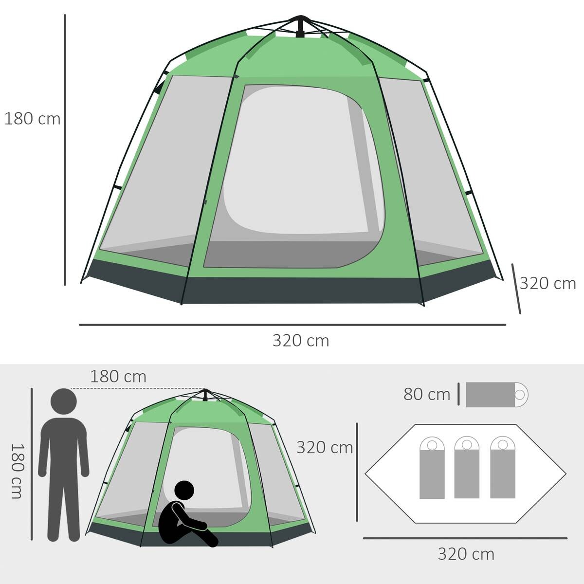 Outsunny Campingzelt B/H/L: ca. 320x180x320 cm