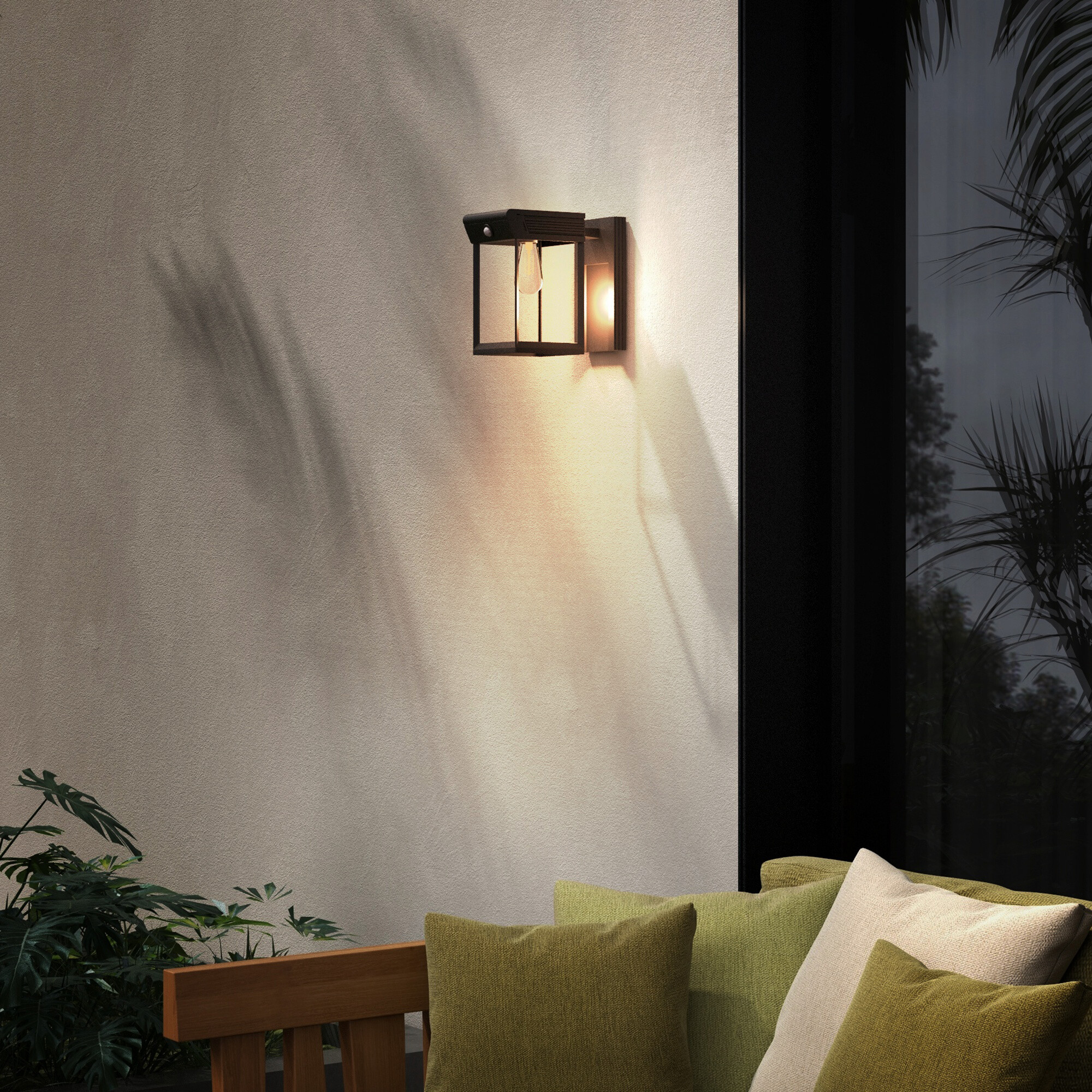 Solar Wandleuchte schwarz Kunststoff B/H/L: ca. 24x24x14 cm