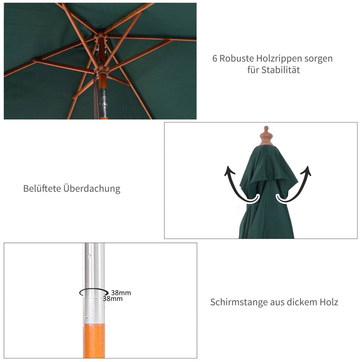 Outsunny Sonnenschirm grün Polyester B/H/L: ca. 150x230x200 cm