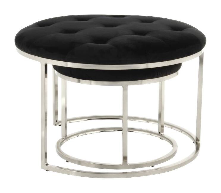 360 Living Hocker Becky 800 2er schwarz silber Samt Metall H/D: ca. 41x60 cm