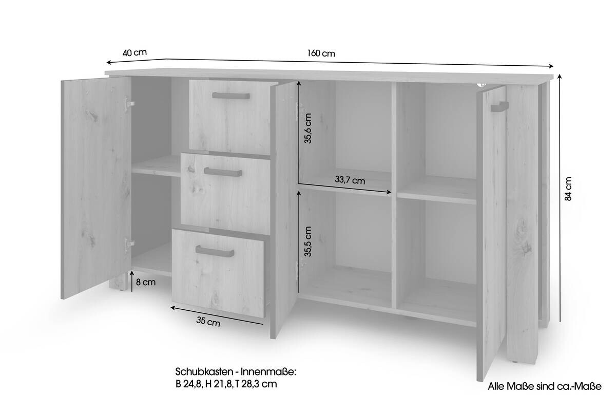 Sideboard FARO Eiche schwarz B/H/T: ca. 160x84x40 cm