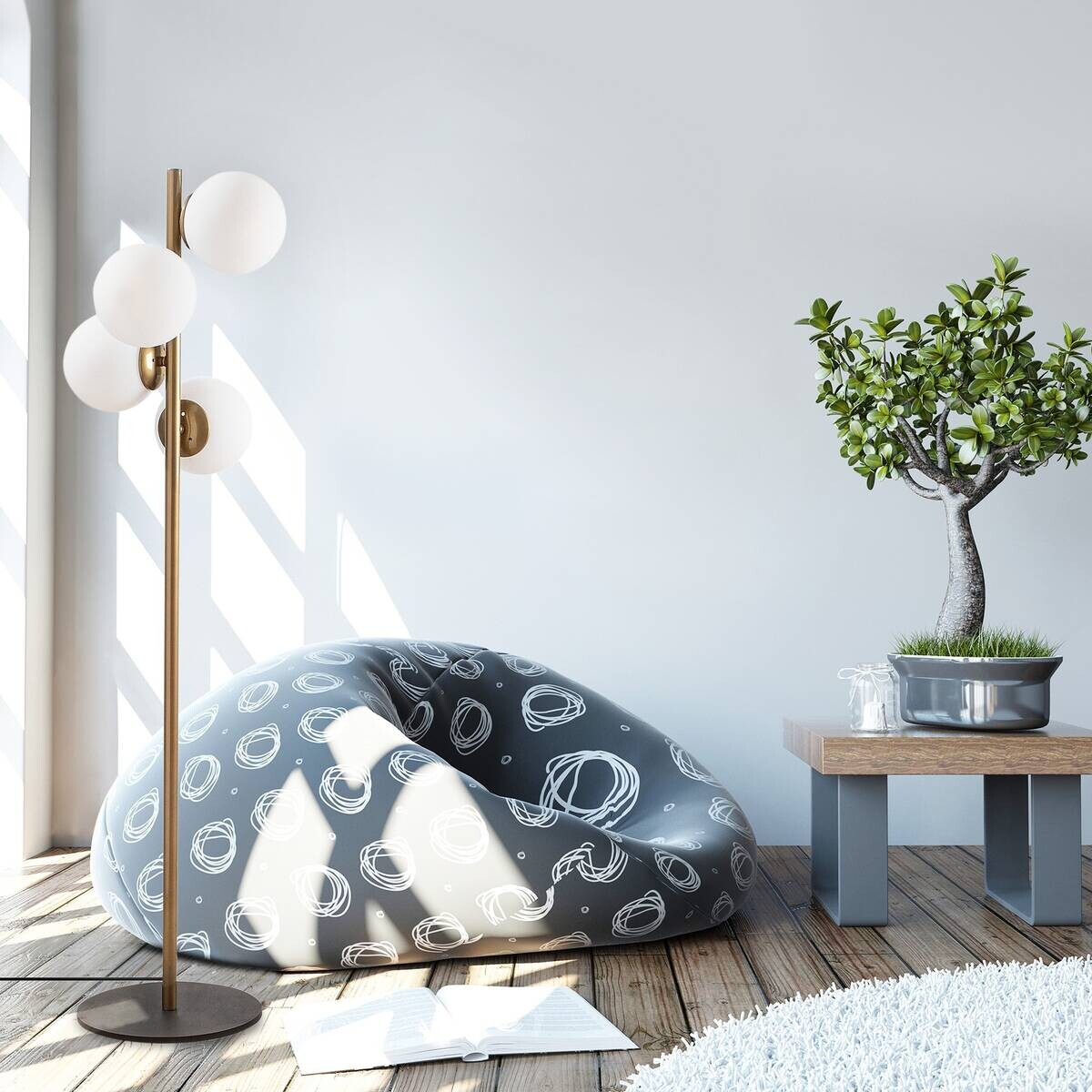 Opviq Stehleuchte gold Metall Glas B/H/T/L/D: ca. 32x130x32x32x32 cm E27 4 Brennstellen