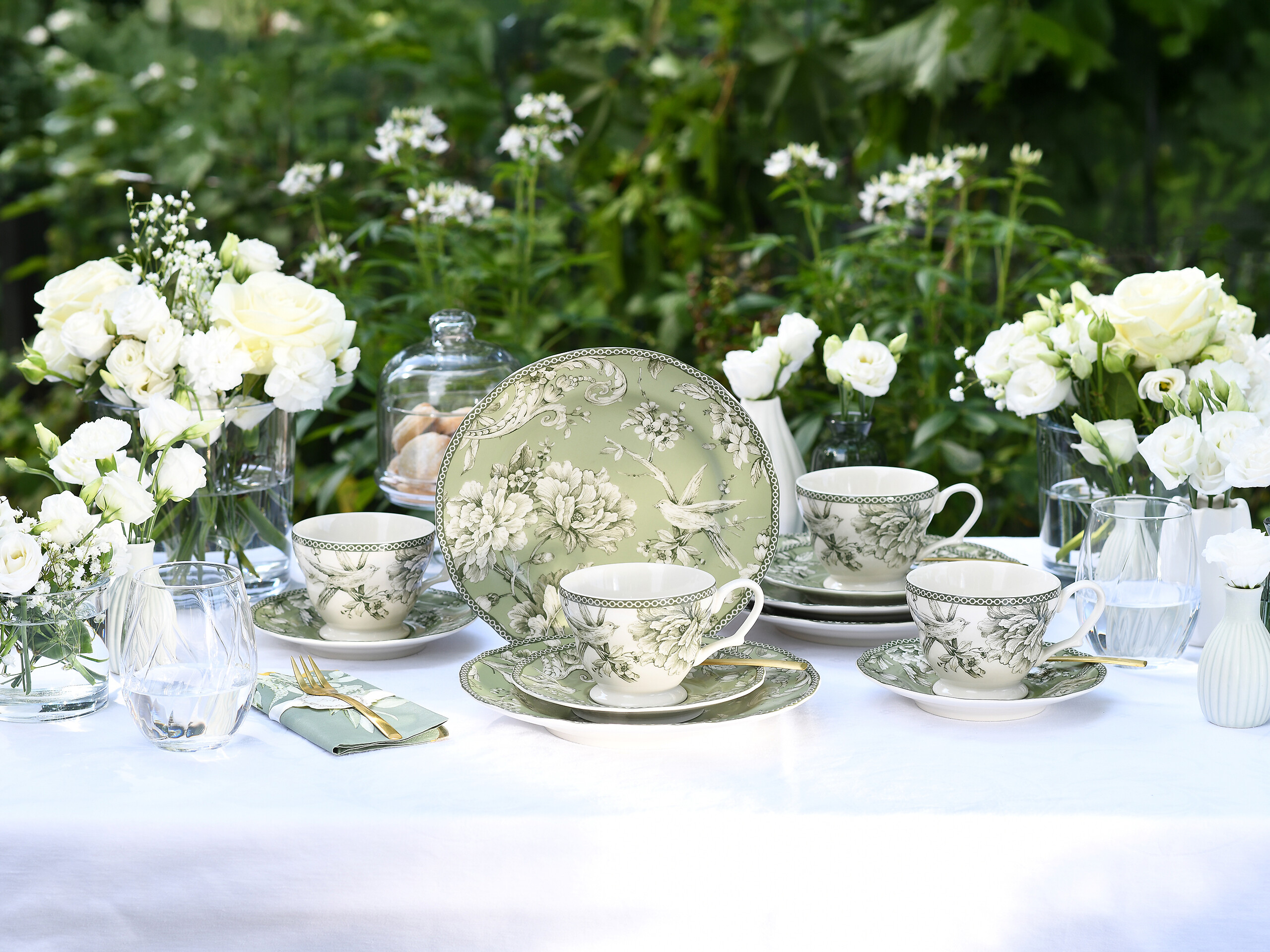 CreaTable Kaffeeservice Adelaide Grün weiß Porzellan 12 tlg.