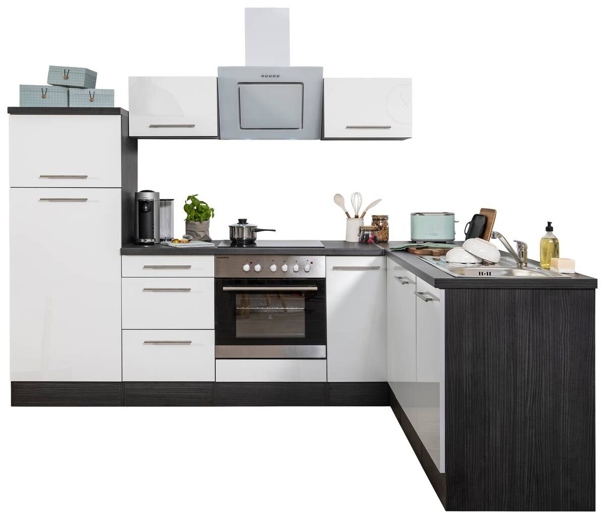 Respekta Küchenblock Premium weiß hochglänzend B/H/T: ca. 260x200x200 cm