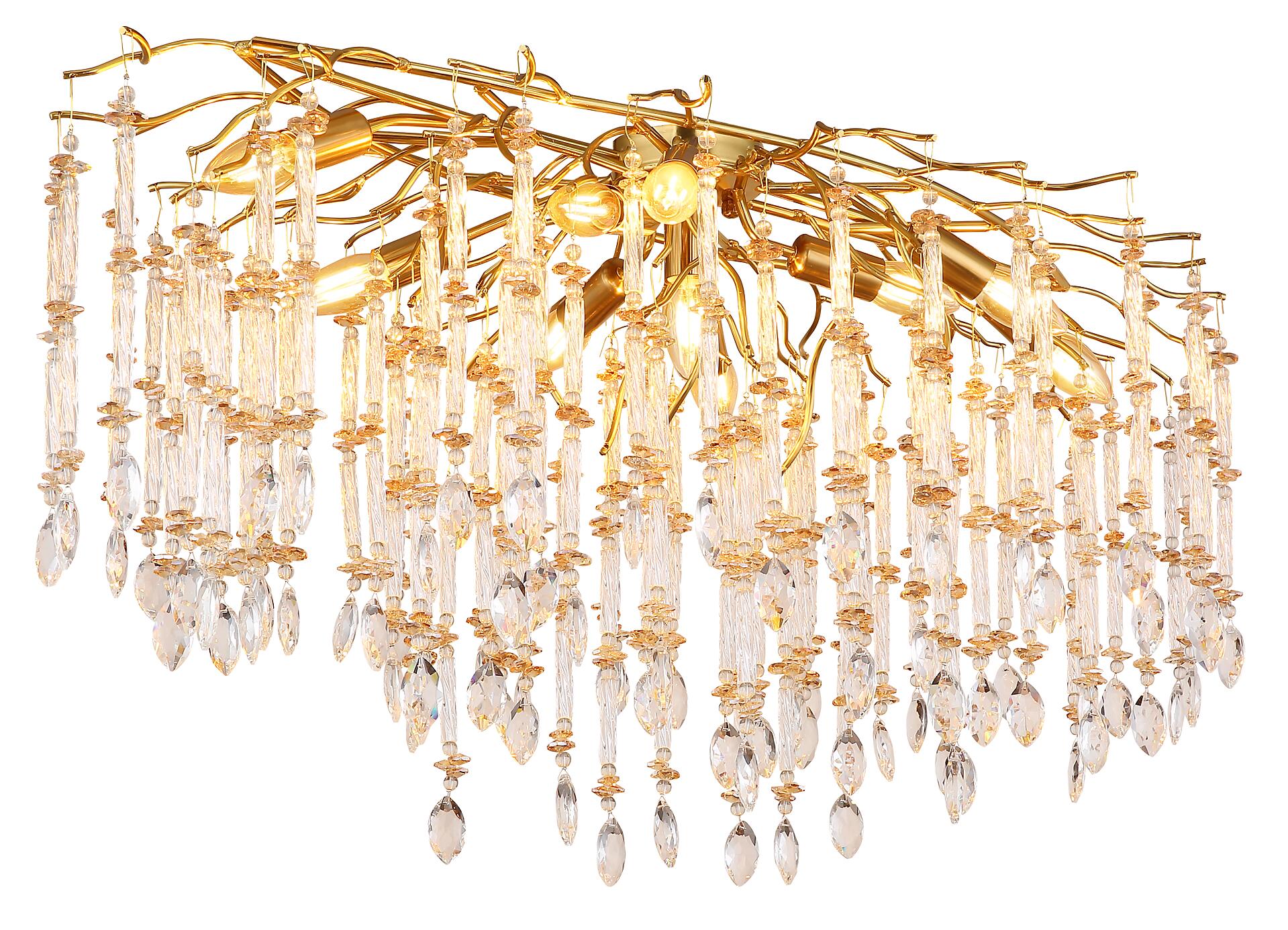 GLOBO Deckenleuchte amber gold klar Metall Glas B/H/L: ca. 55x48x100 cm E14 10 Brennstellen