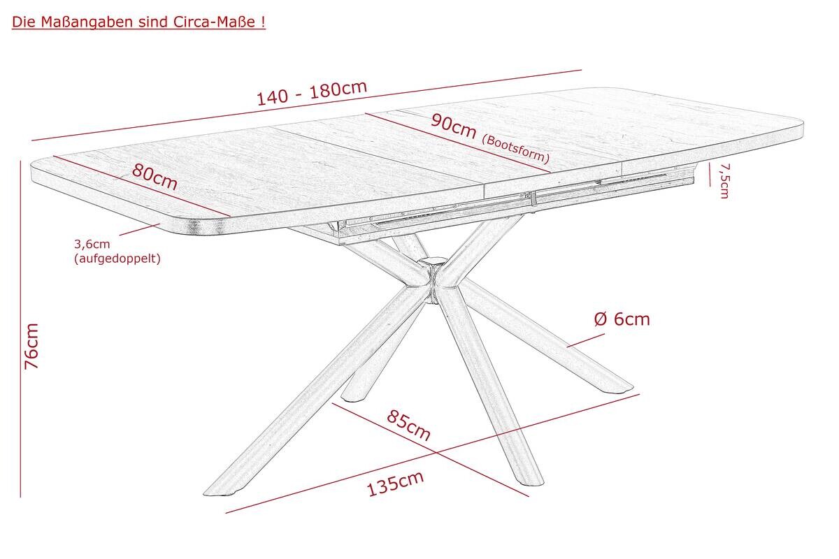 Esstisch Tokio schwarz B/H/T: ca. 180x76x90 cm