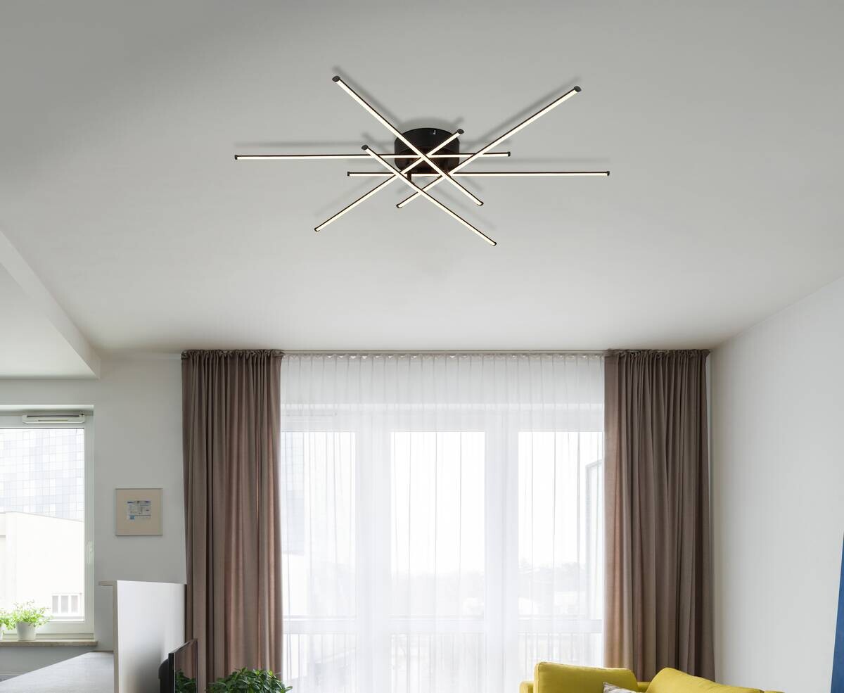 GLOBO LED-Deckenleuchte mattschwarz Opal Kunststoff Metall H/D: ca. 7,7x80 cm 1 Brennstellen