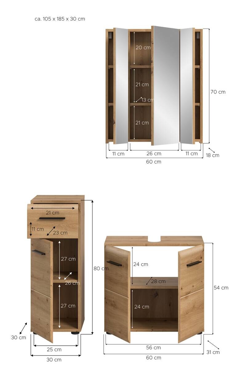 Badezimmer-Set Ice Artisan Oak Nachbildung B/H/T: ca. 105x185x30 cm