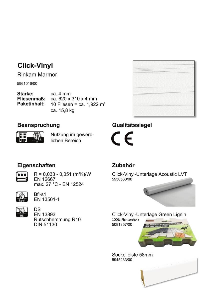 Check One Click-Vinylboden Rinkam ca. 1,922 m² im Paket  B/L: ca. 31x62 cm pro Paket